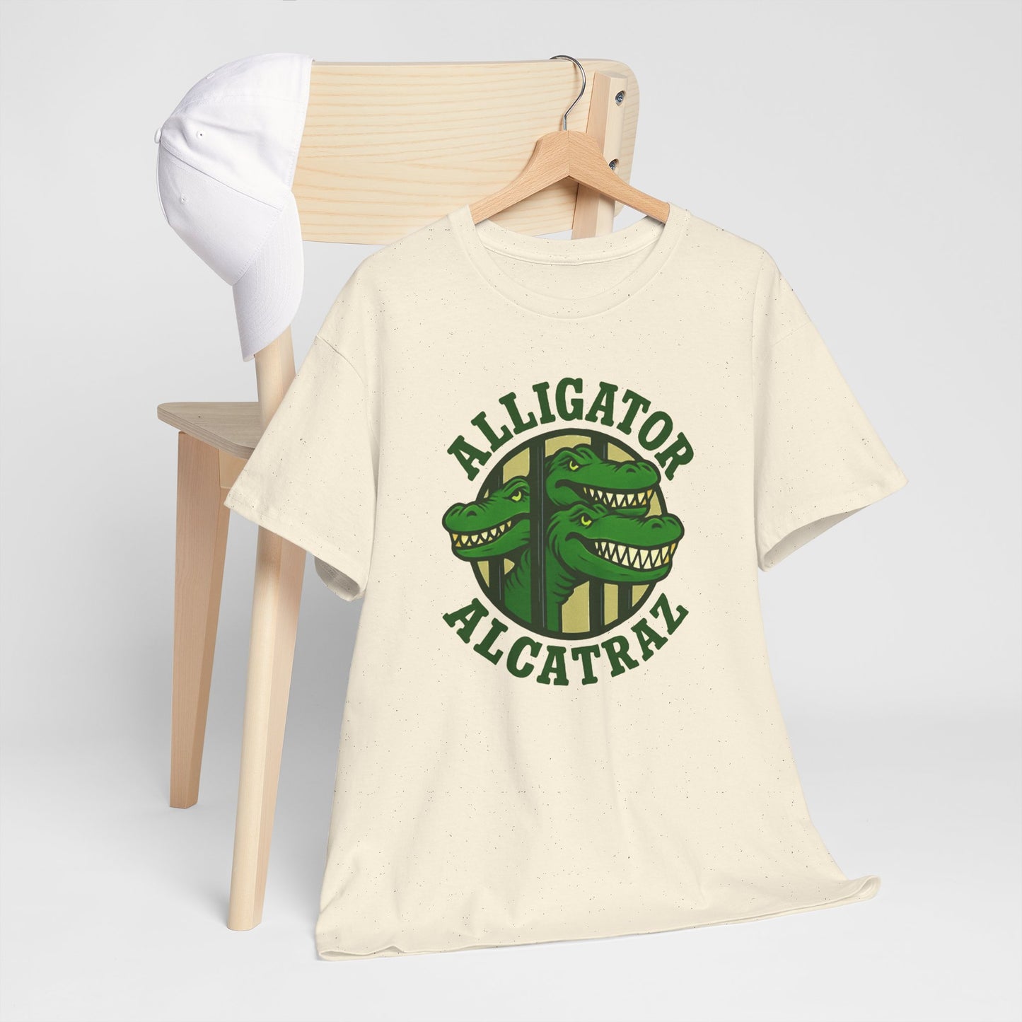 Alligator Alcatraz Unisex Heavy Cotton Tee, Fun Graphic Tee, Casual Wear, Gift for Animal Lovers, Summer Fashion, Unique T-Shirt
