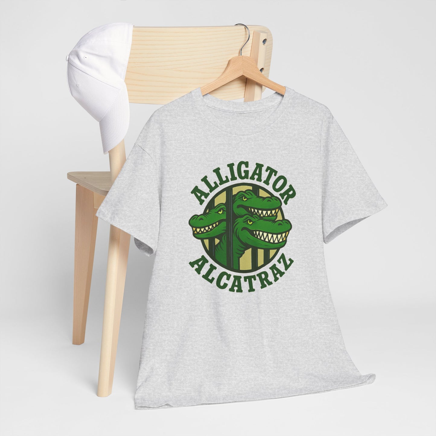 Alligator Alcatraz Unisex Heavy Cotton Tee, Fun Graphic Tee, Casual Wear, Gift for Animal Lovers, Summer Fashion, Unique T-Shirt