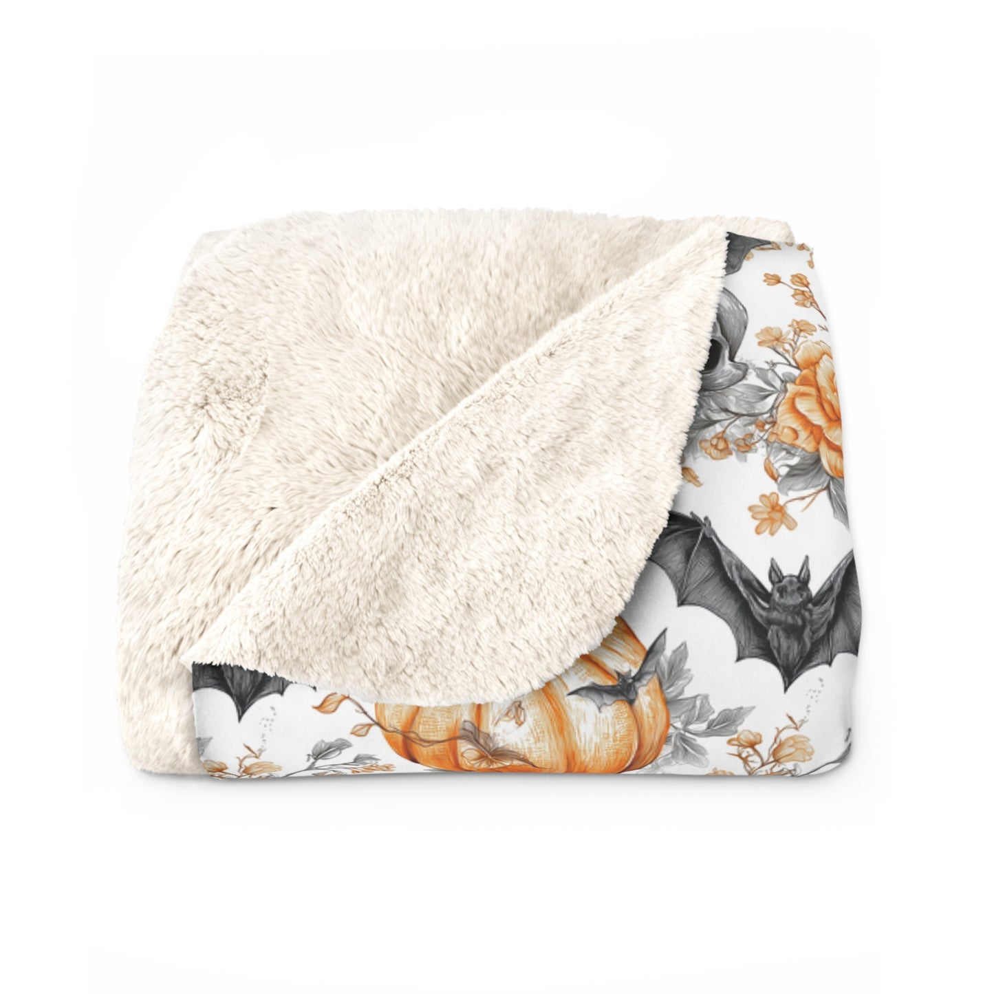 Cozy Halloween Sherpa Fleece Blanket - Spooky Skull & Pumpkin Design, Perfect for Fall Decor, Horror Movie Nights, Gift Idea