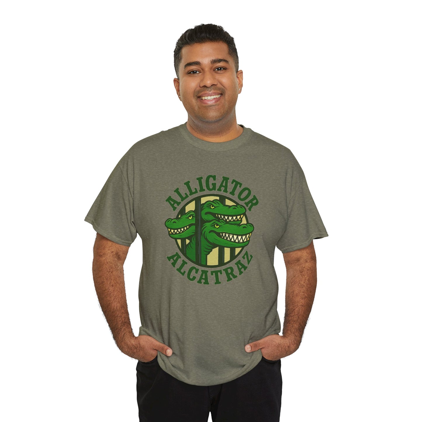 Alligator Alcatraz Unisex Heavy Cotton Tee, Fun Graphic Tee, Casual Wear, Gift for Animal Lovers, Summer Fashion, Unique T-Shirt