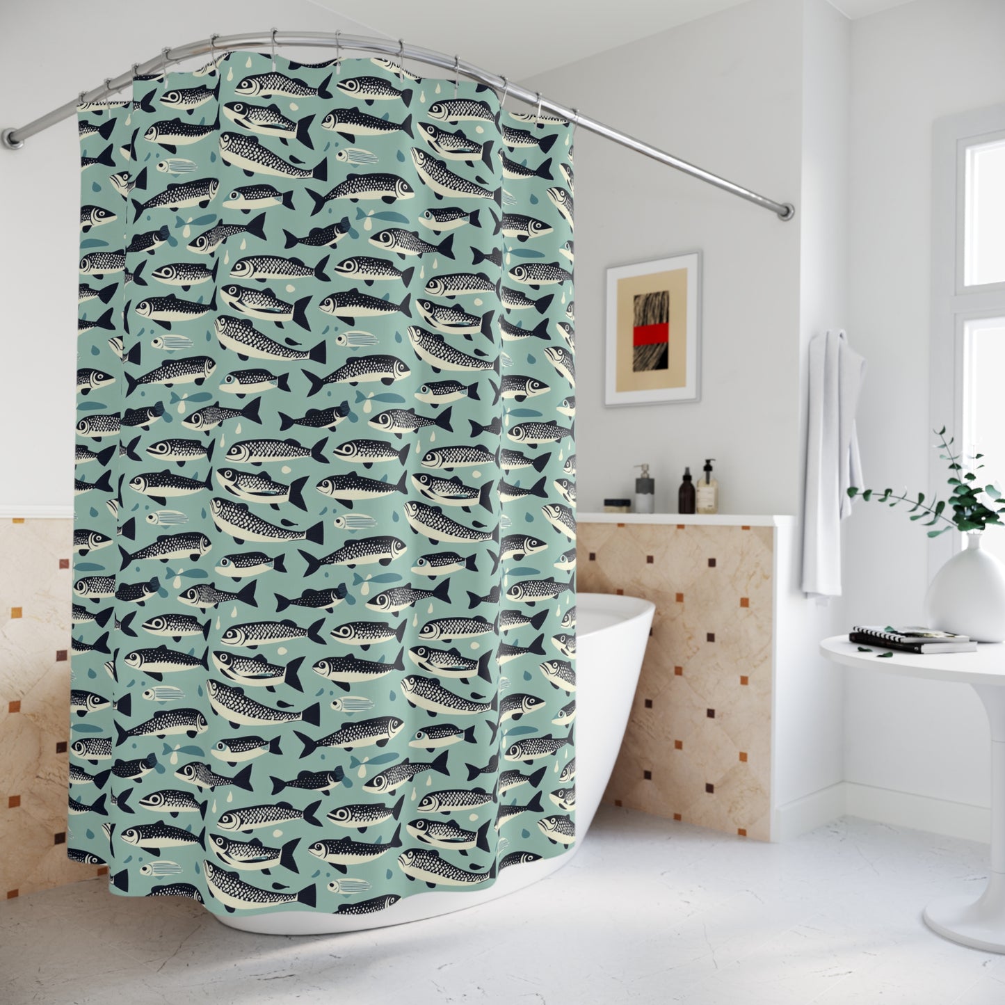 Fish Pattern Shower Curtain | Nautical Bath Decor, Unique Bathroom Accessory, Gift for Fisherman, Ocean Lover, Beach House Style