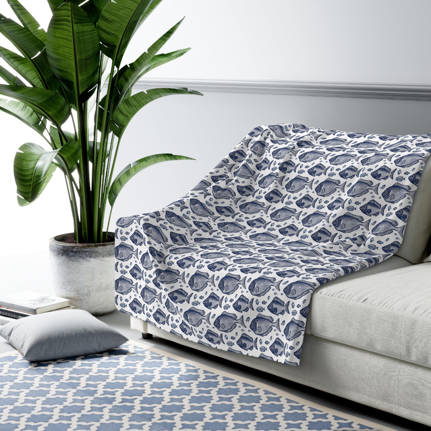 Cozy Fishes Themed Sherpa Fleece Blanket