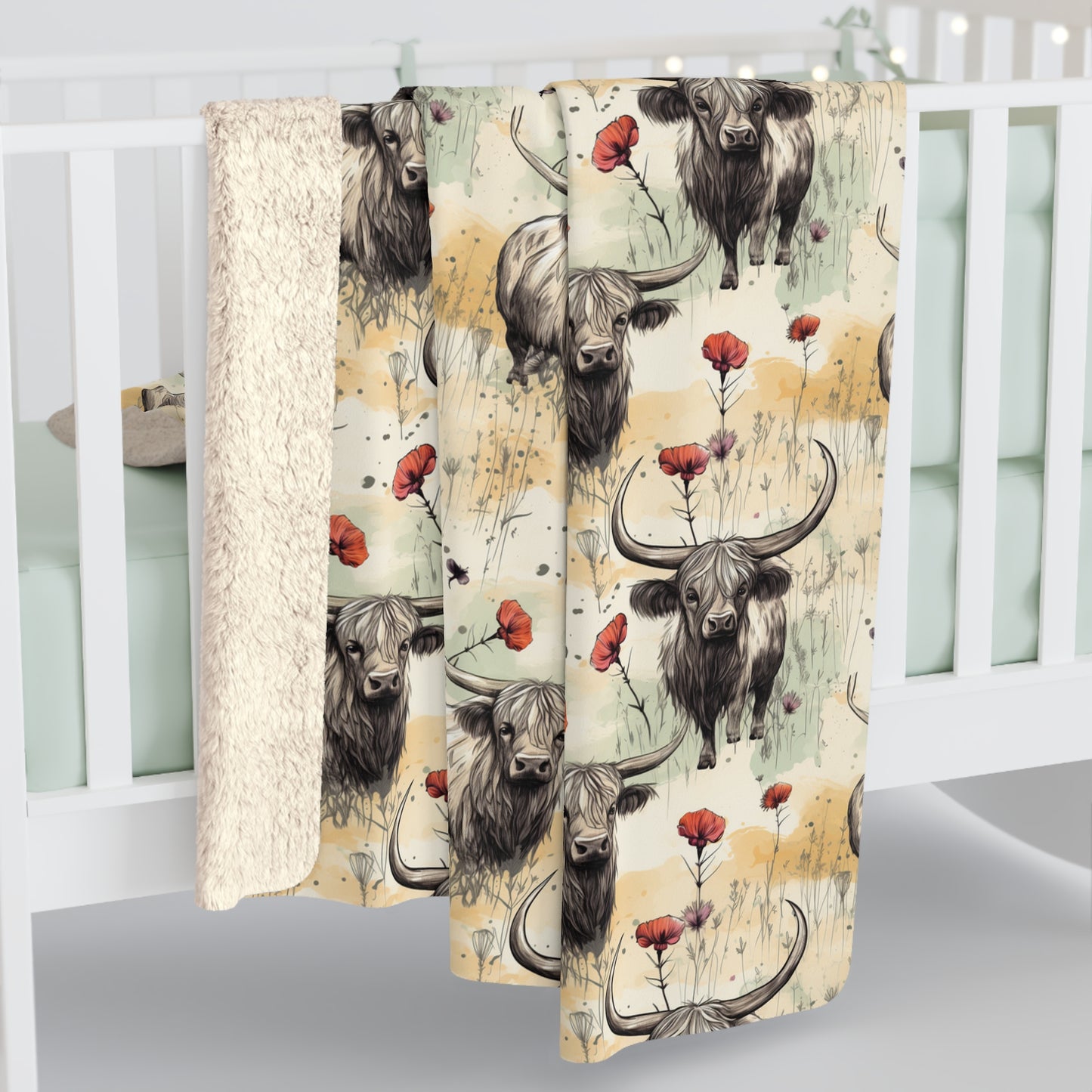 Sherpa Fleece Blanket - Adorable Grunge Baby Highland Cow Design