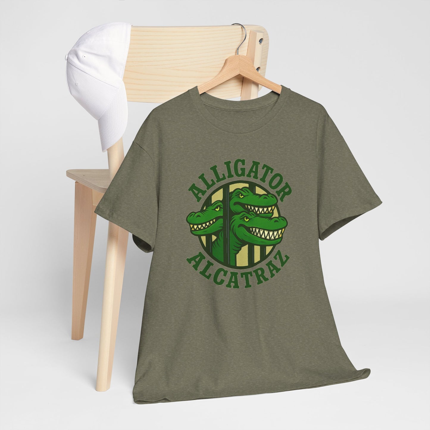 Alligator Alcatraz Unisex Heavy Cotton Tee, Fun Graphic Tee, Casual Wear, Gift for Animal Lovers, Summer Fashion, Unique T-Shirt
