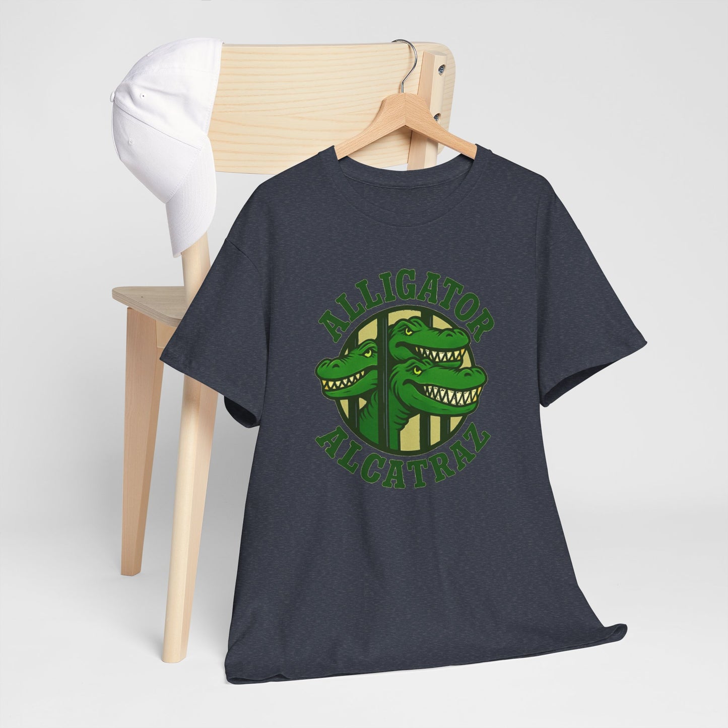 Alligator Alcatraz Unisex Heavy Cotton Tee, Fun Graphic Tee, Casual Wear, Gift for Animal Lovers, Summer Fashion, Unique T-Shirt
