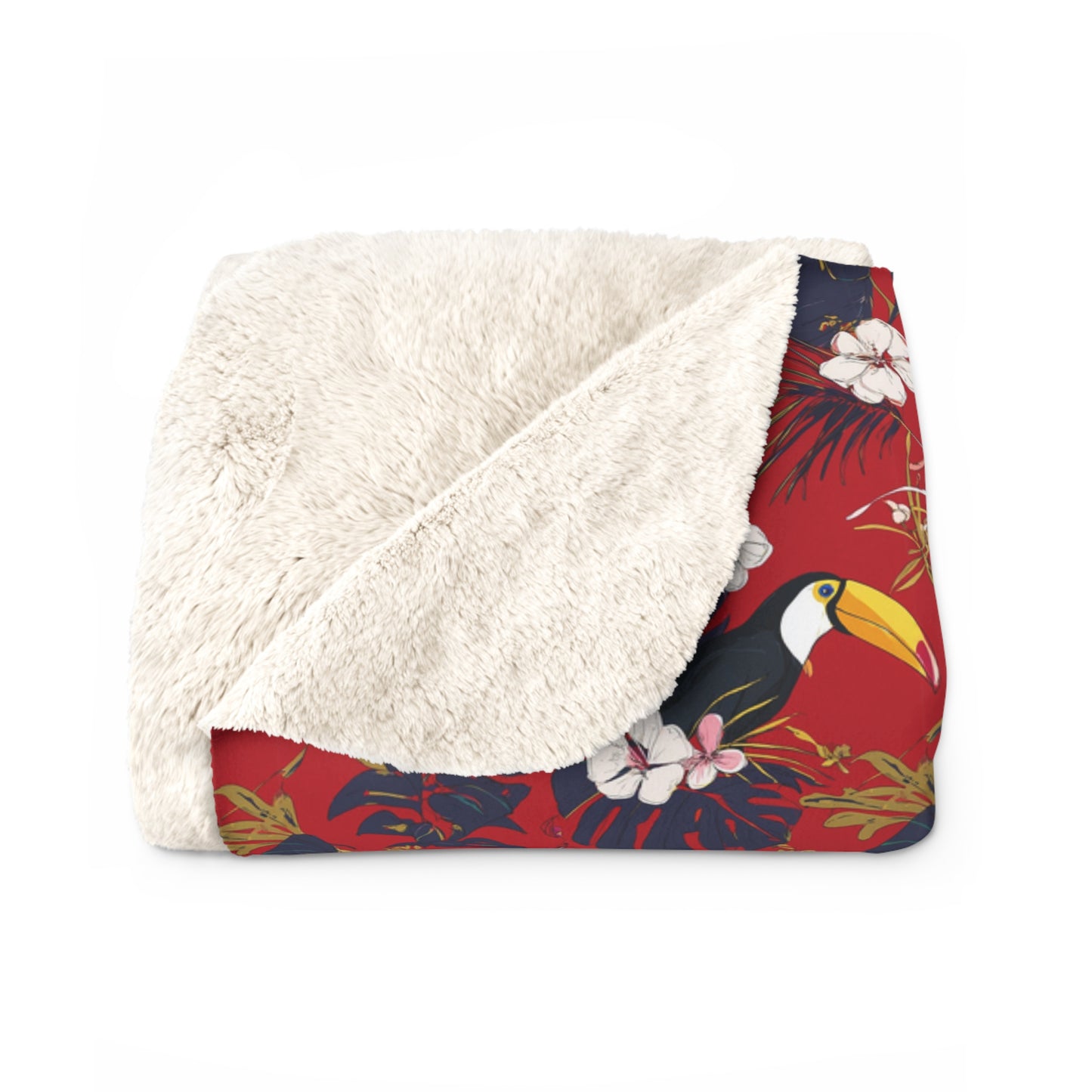 Gorgeous Reds Tropical Sherpa Fleece Blanket, Cozy Throw for Home Decor, Perfect for Tiki Parties