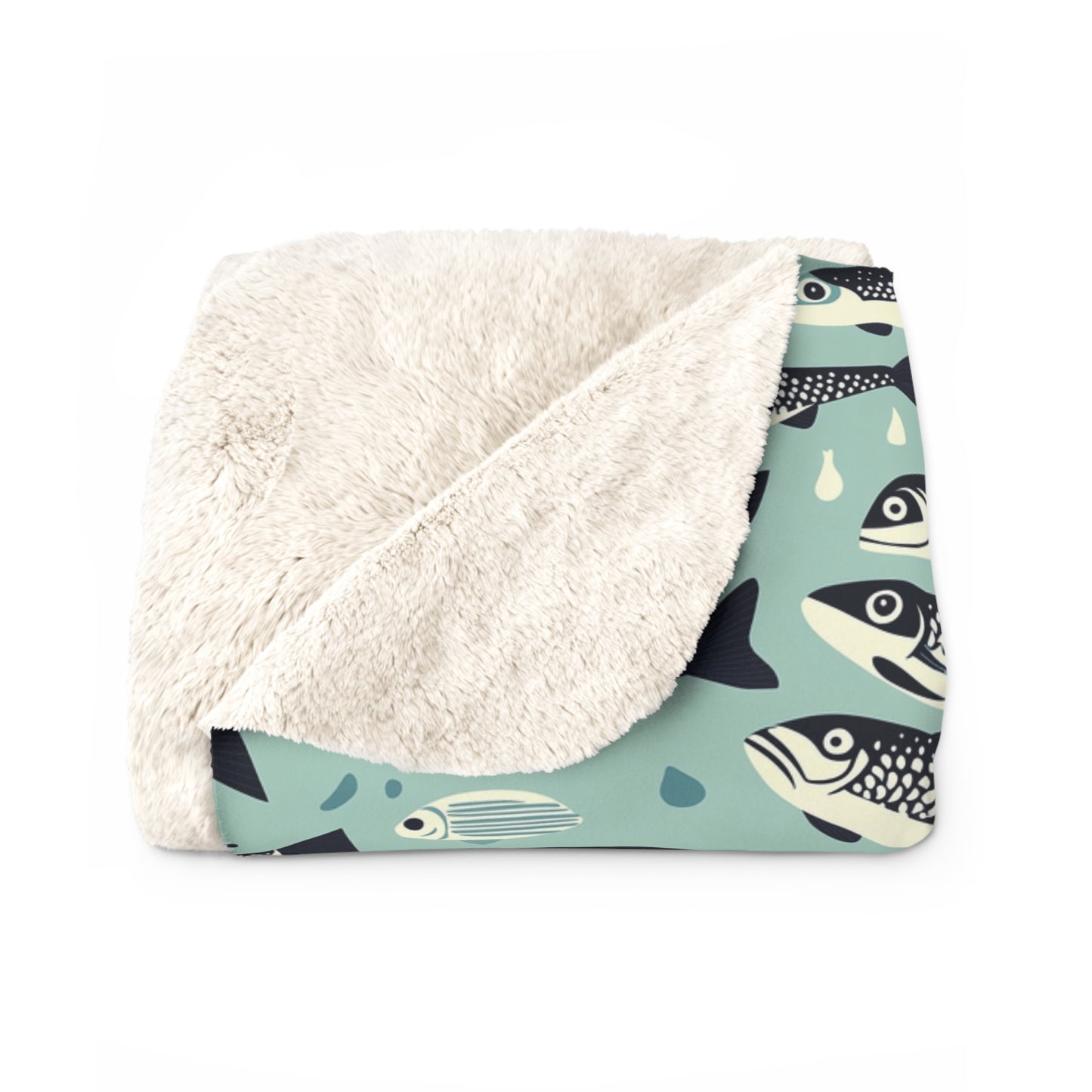 Fish Pattern Sherpa Fleece Blanket, Gift for Fishermen, Outdoor Lover's Blanket, Unique Blanket