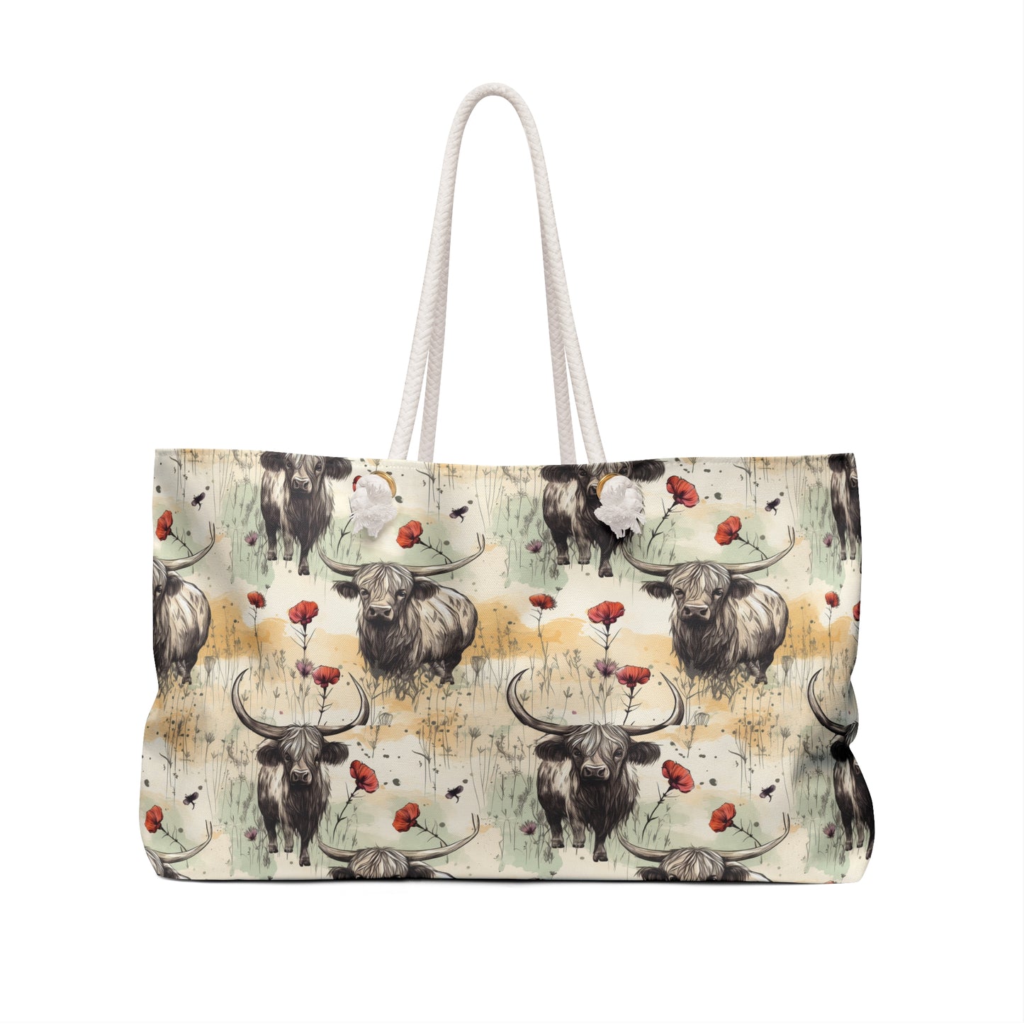 Charming Highland Cow Weekender Bag, Travel Tote, Vacation Bag, Animal Print Overnight Bag, Boho Chic Essentials