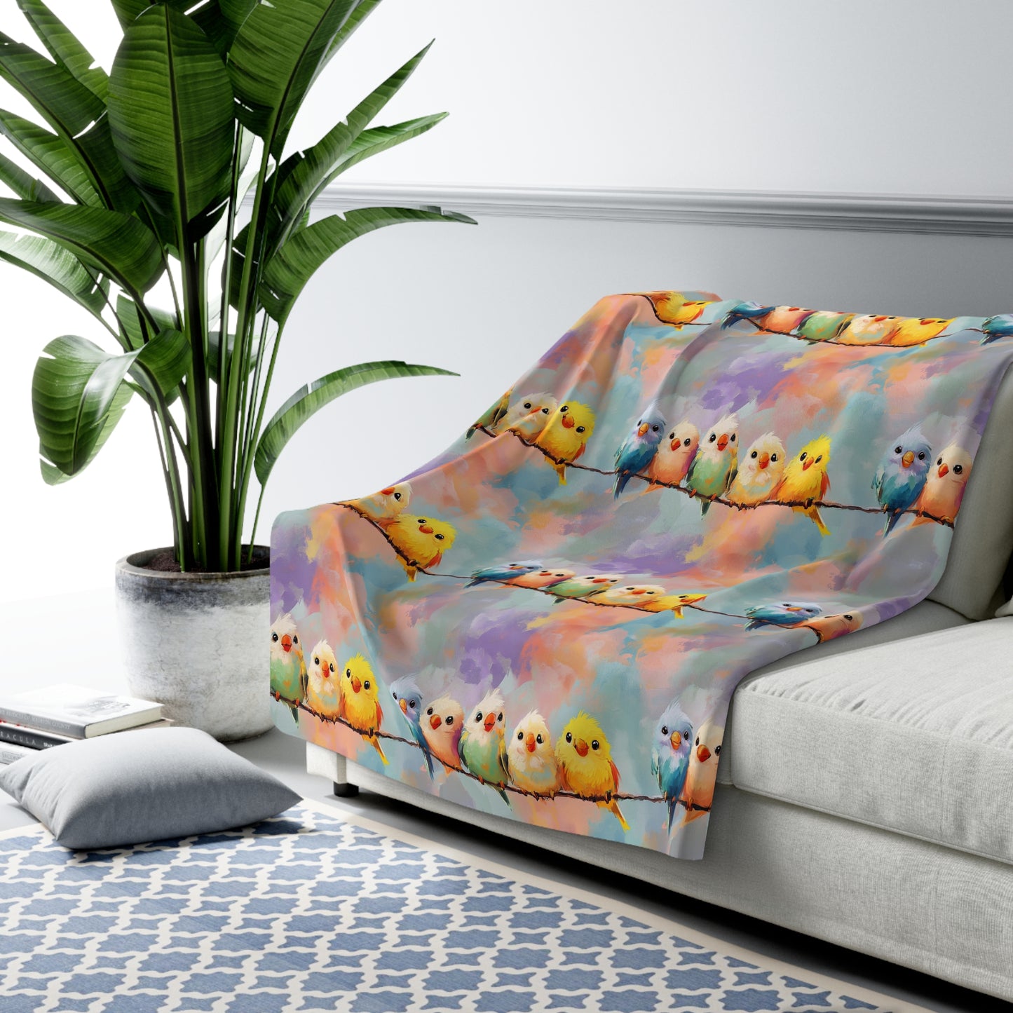 Sherpa Fleece Blanket - Rainbow Tweety Birds