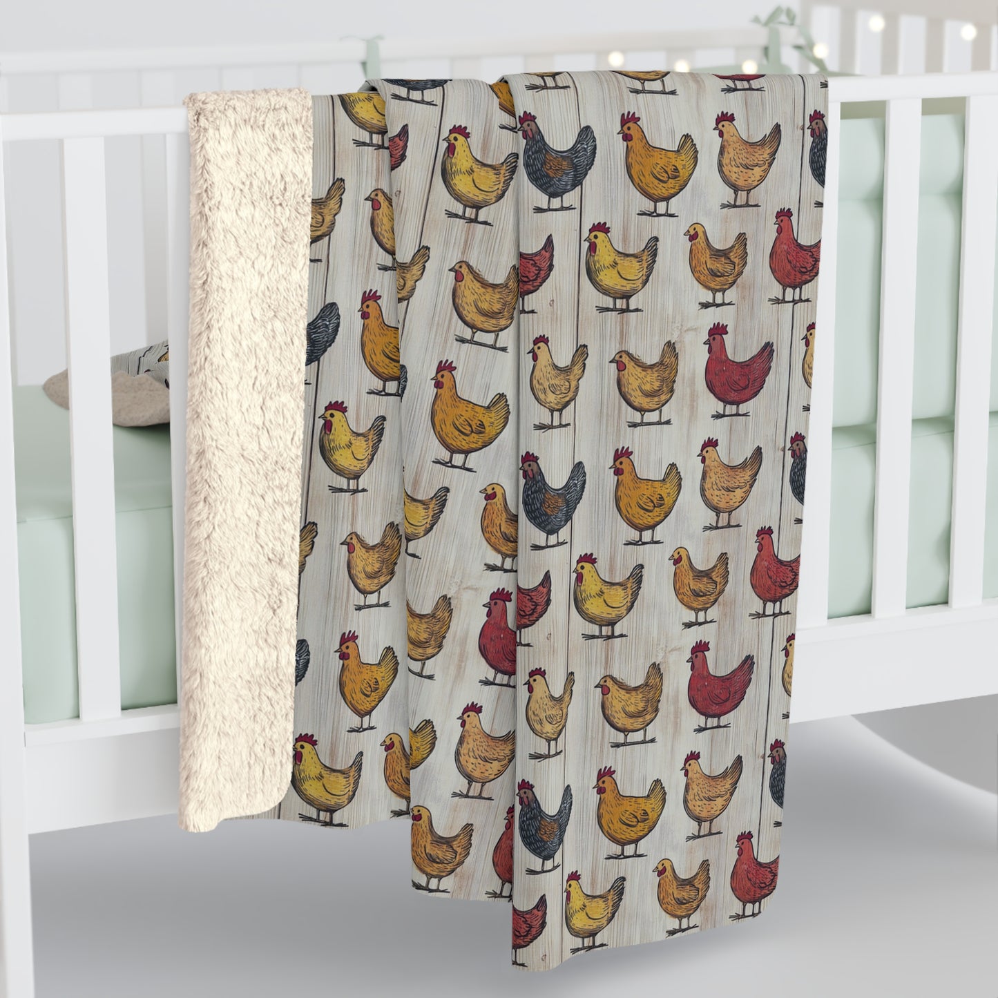 Cozy Chicken-Farm Sherpa Fleece Blanket | Farmhouse Decor, Gift for Cozy Nights, Chicken Lover's Gift, Indoor Comfort Throw