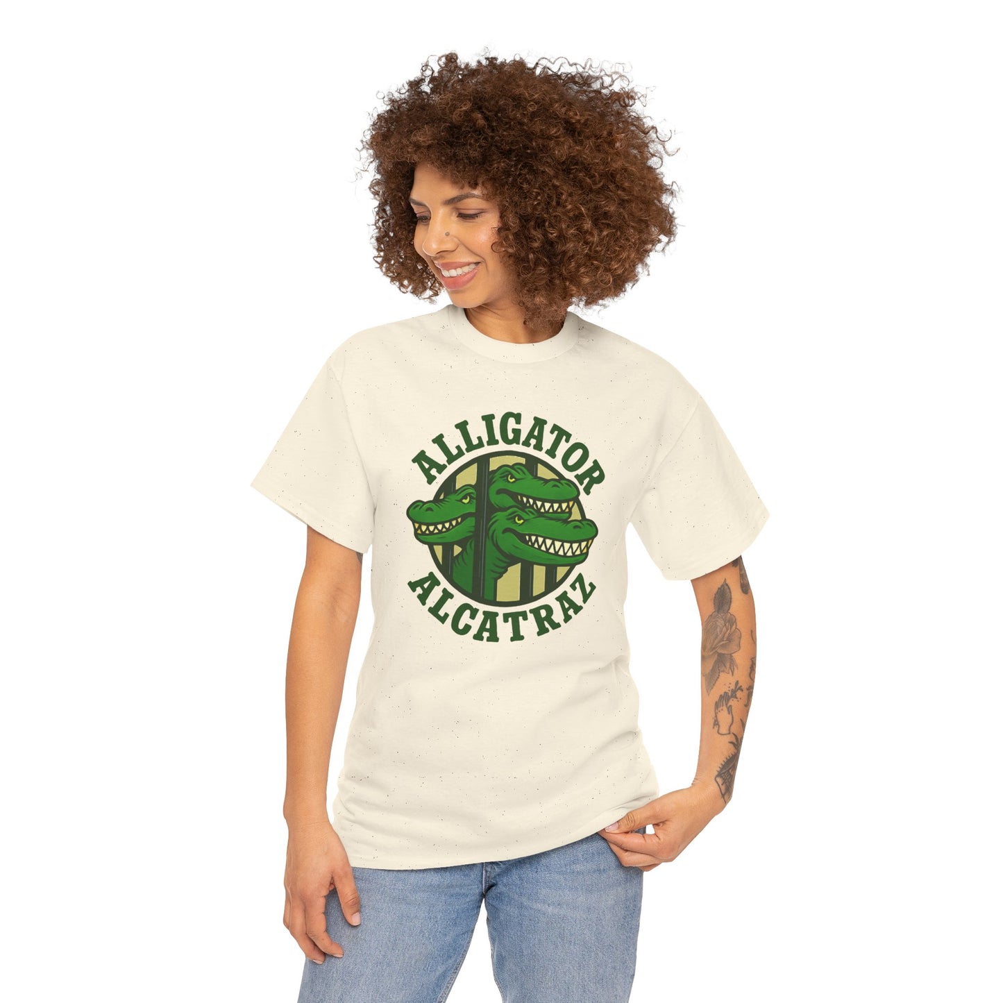 Alligator Alcatraz Unisex Heavy Cotton Tee, Fun Graphic Tee, Casual Wear, Gift for Animal Lovers, Summer Fashion, Unique T-Shirt