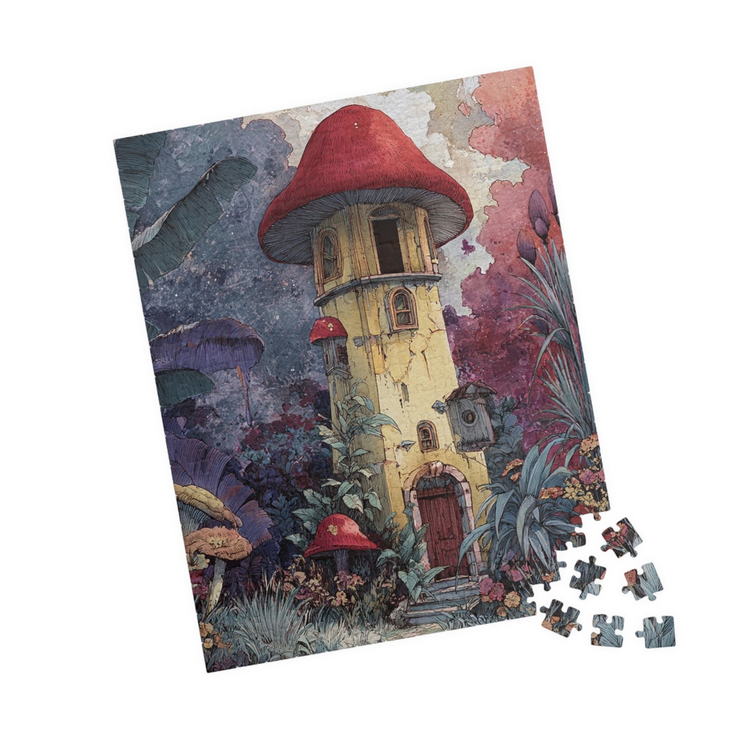 Whimsical Mushroom House Puzzle - 110, 252, 520, 1014-Piece Jigsaw Fun for Kids & Adults, Cozy Game Night Decor, Gift for Nature Lovers