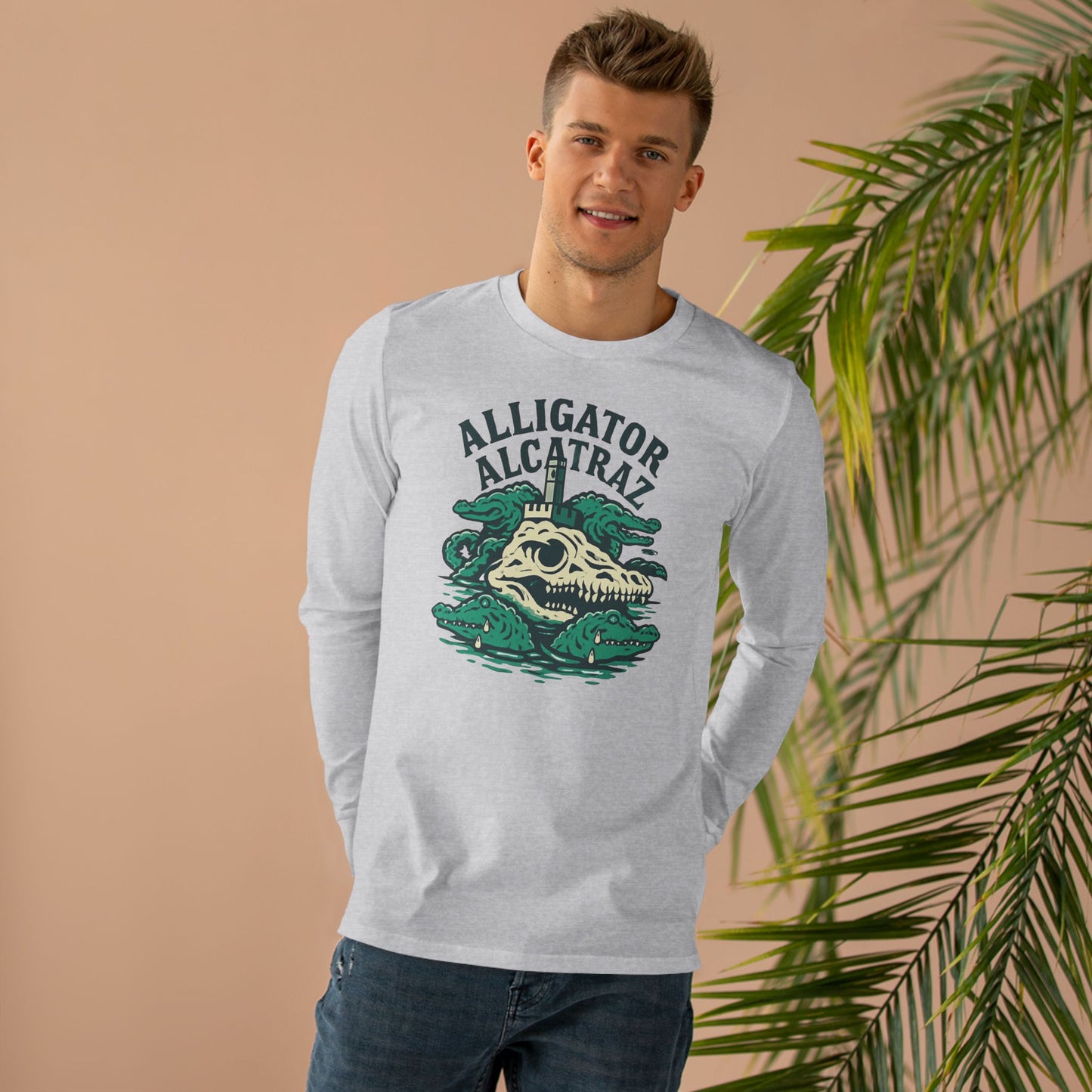 Alligator Alcatraz Longsleeve Tee for Men | Casual Style, Gift for Adventurers, Unique Graphic Tee, Eco-Friendly Fashion, Perfect for Travel