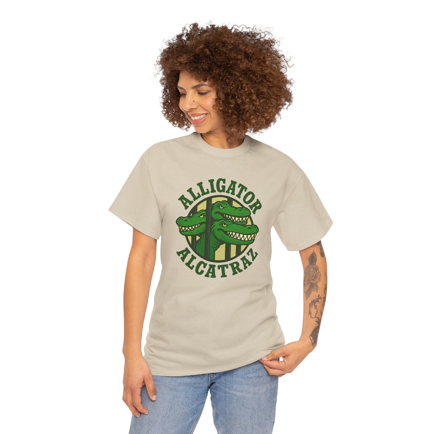 Alligator Alcatraz Unisex Heavy Cotton Tee, Fun Graphic Tee, Casual Wear, Gift for Animal Lovers, Summer Fashion, Unique T-Shirt