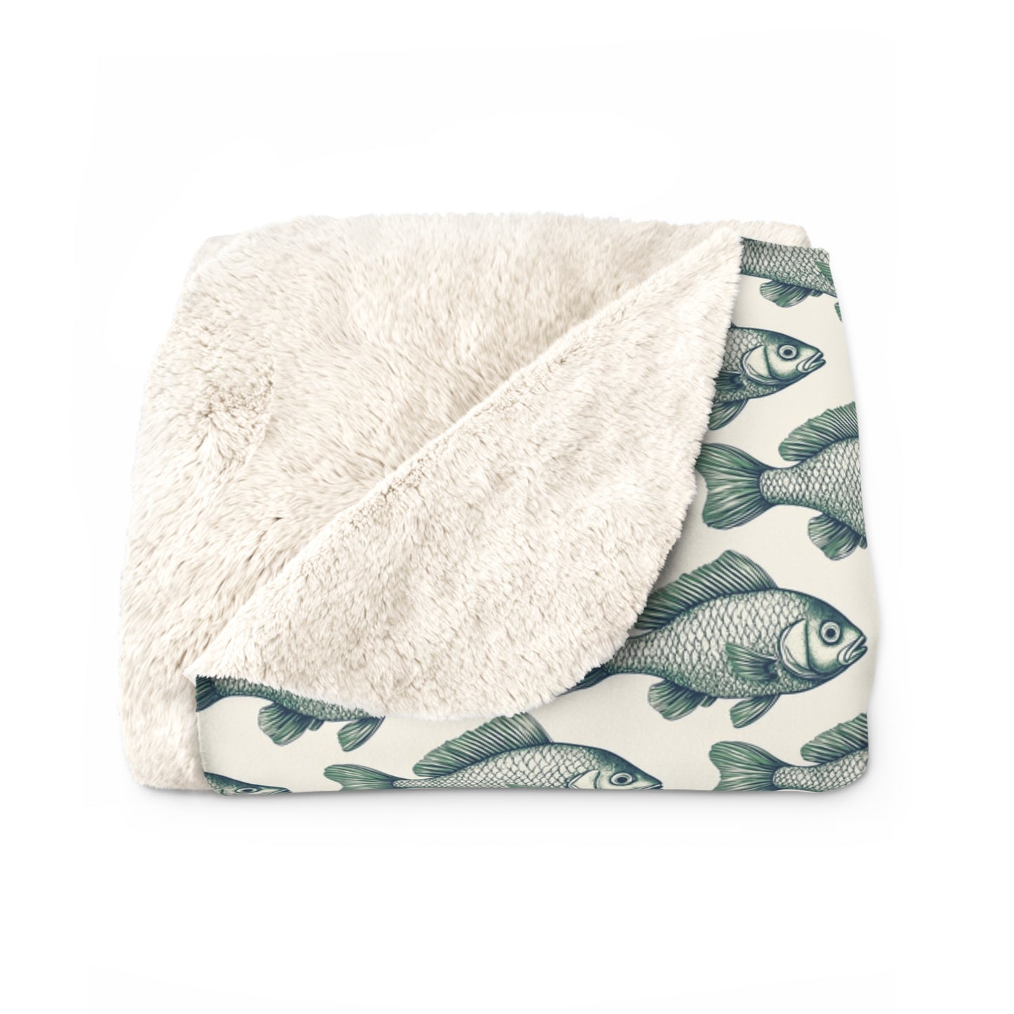 Cozy Green Minnow Fish Pattern Sherpa Fleece Blanket,Fishing Enthusiasts, Warm Throw Blanket