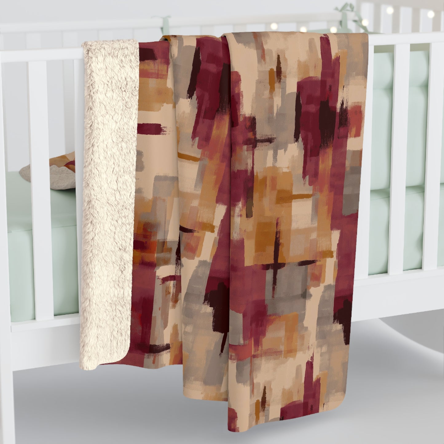 Cozy Abstract Sherpa Fleece Blanket, Warm Throw for Home Decor, Gift for Winter, Snuggle Blanket for Living Room, Rustic Style Blanket