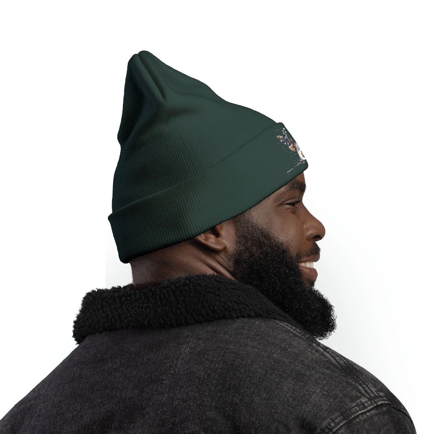 Beanie Hat - Peeking Rudolf with Christmas Lights Embroidered