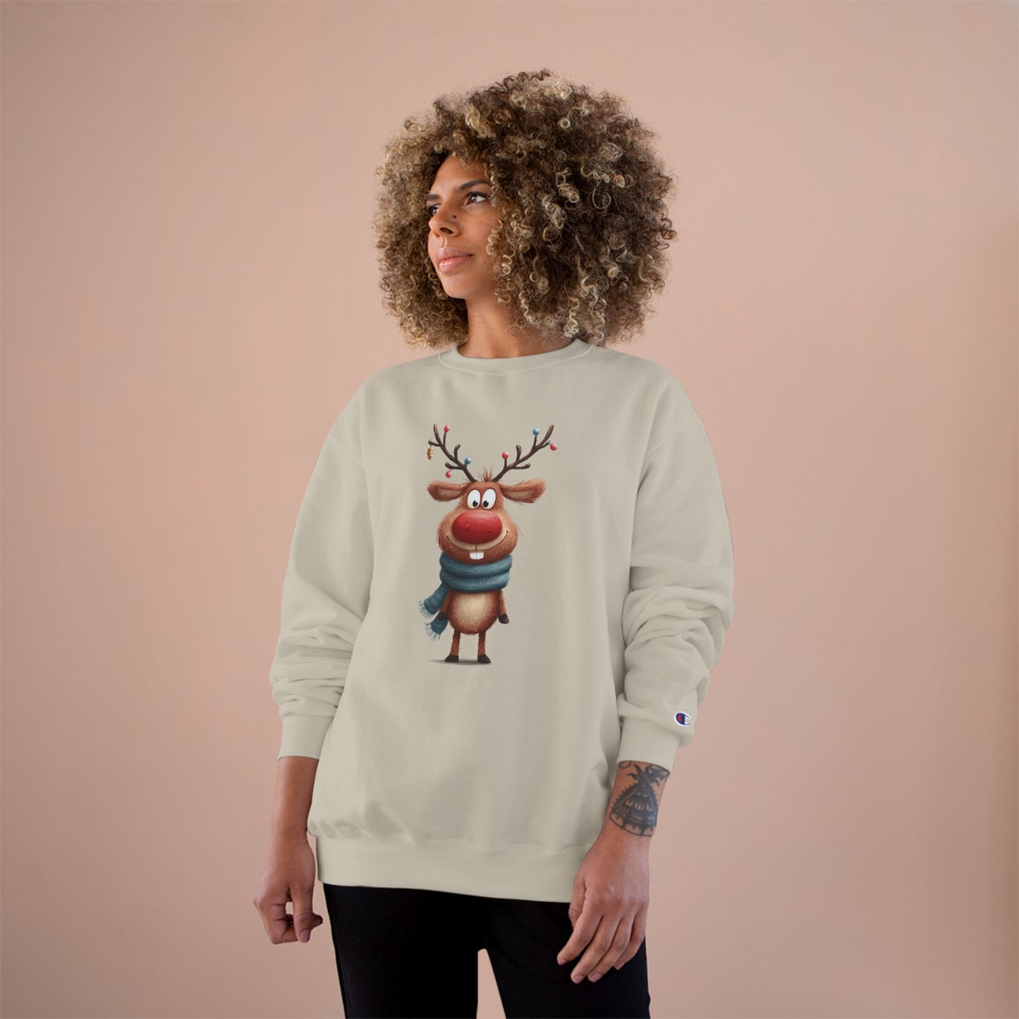 Reindeer Champion Sweatshirt, Cozy Holiday Apparel, Cute Christmas Gift