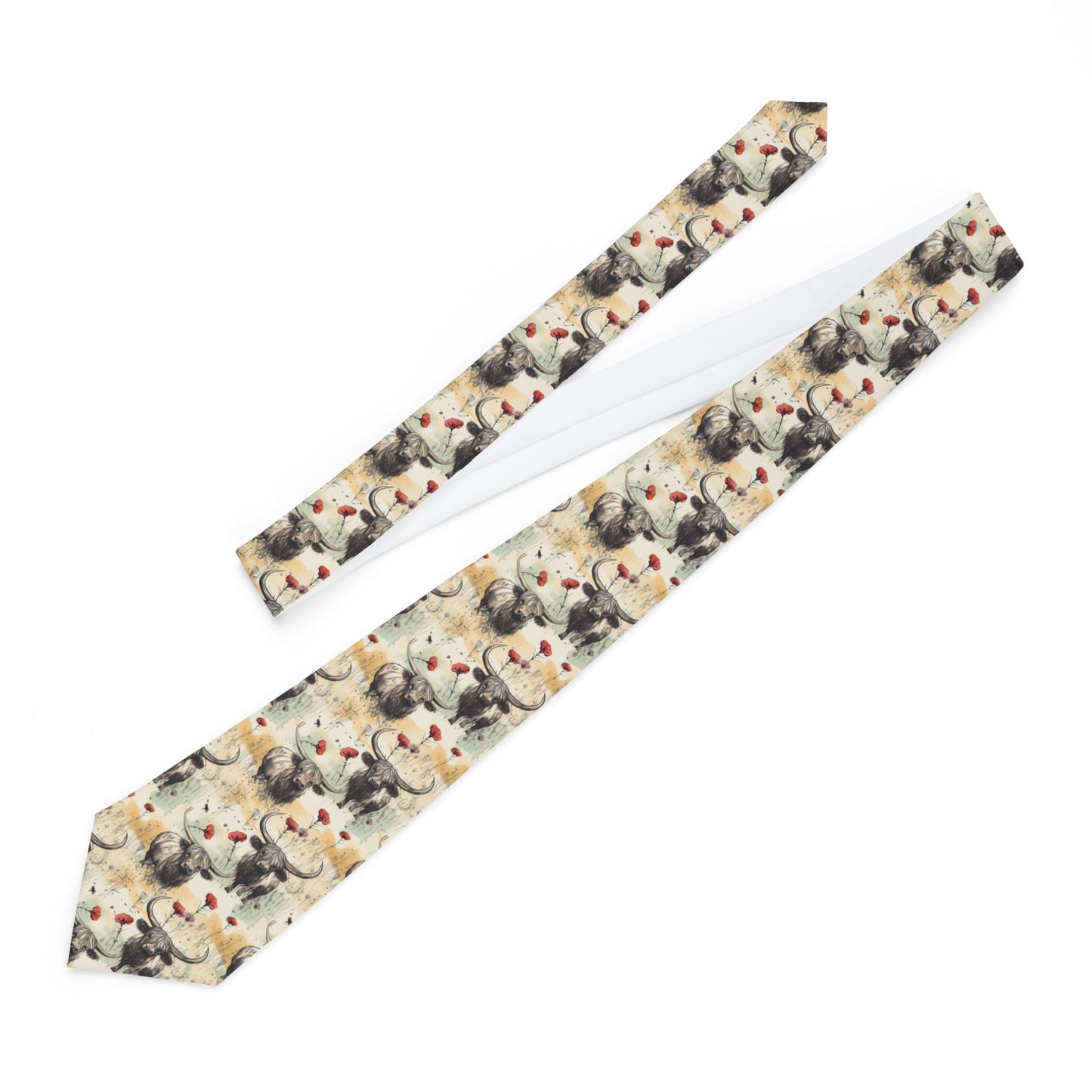 Grunge Colors Short Legged Highland Cow Print Necktie, Gift for Scottish Cow Lovers, Homestead Print