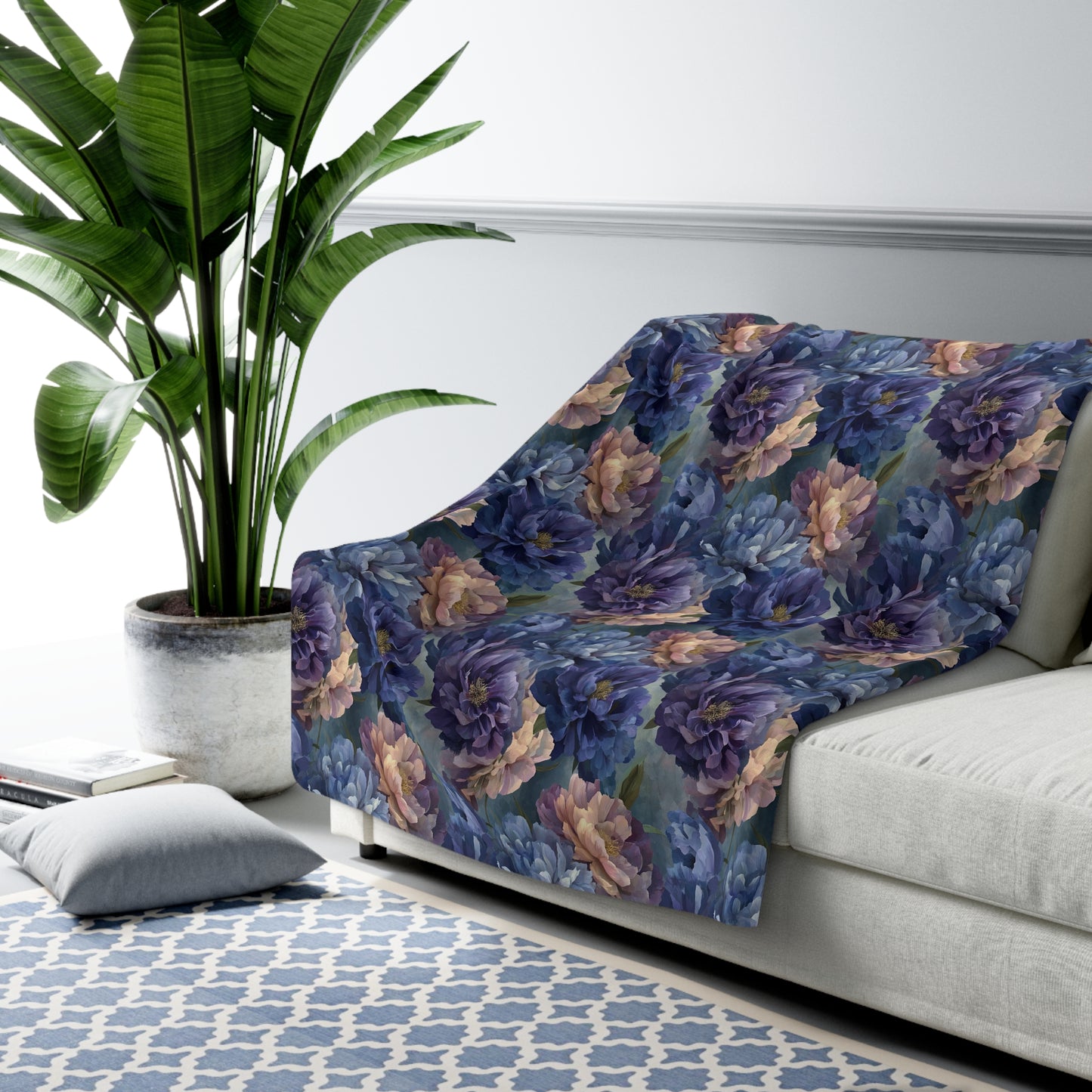 Dragon Floral Sherpa Fleece Blanket, Warm Throw for Sofa, Gift for Her