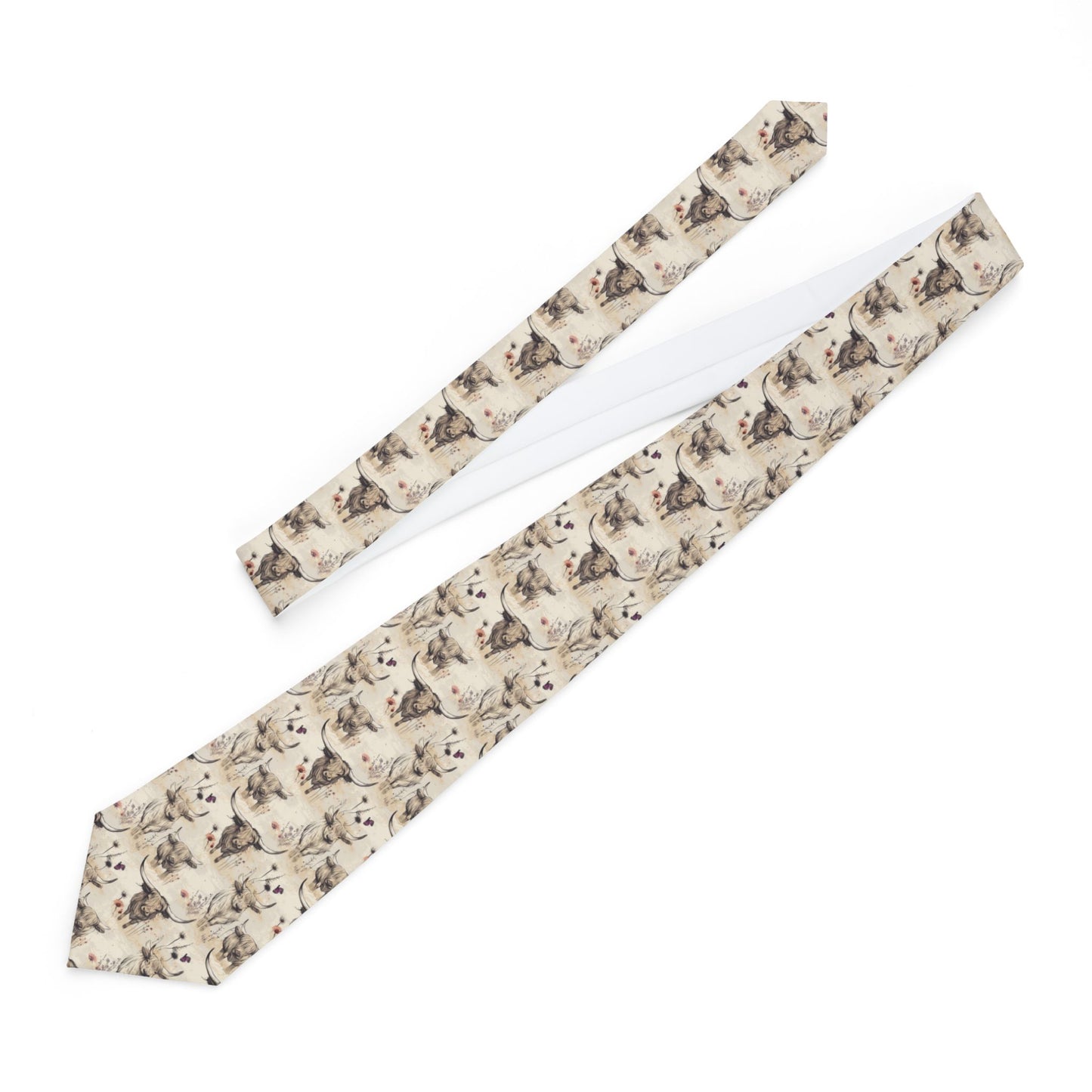 Cottagecore Homestead Highland Cow Necktie - Gifts for Him, Wedding Accessories, Father's Day Tie, Cute Dress Up