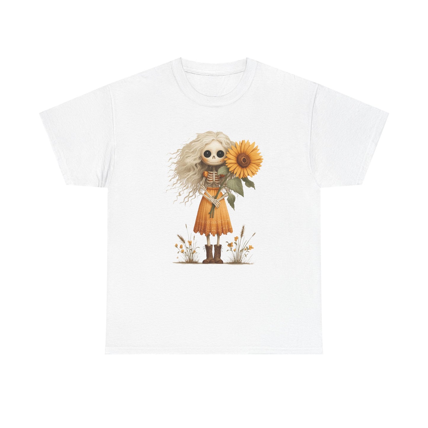 Sunflower Gothic Girl Unisex Cotton Tee, Boho T-Shirt, Gift for Autumn, Casual Wear, Harvest Festival Top, Halloween Shirt