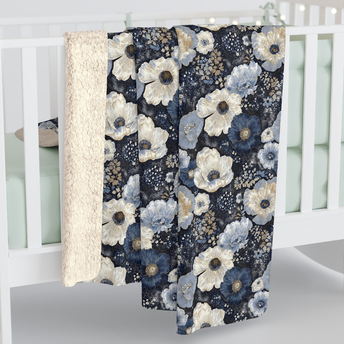 Dark Blues Floral Sherpa Fleece Blanket - Ideal Gift for Weddings, Birthdays, Housewarming