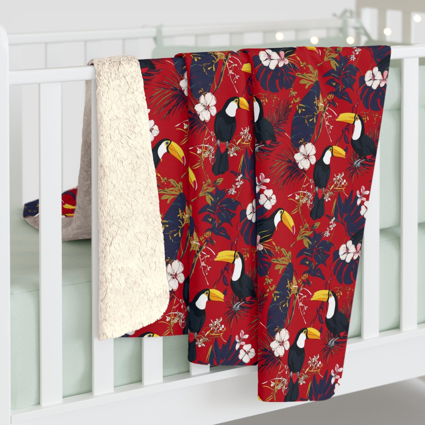Gorgeous Reds Tropical Sherpa Fleece Blanket, Cozy Throw for Home Decor, Perfect for Tiki Parties