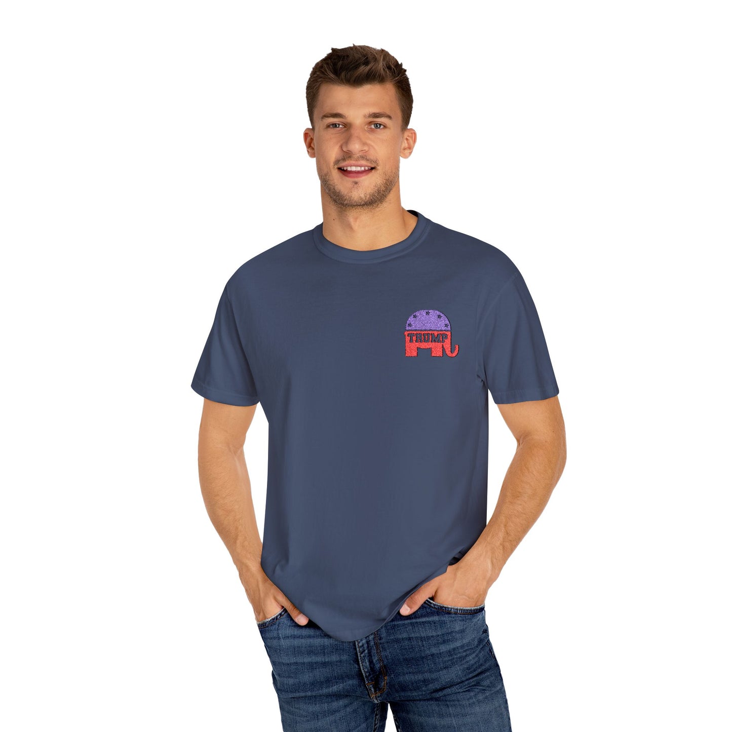 Embroidered Trump Republican Elephant Graphic Tee for MAGA, Unisex T-shirt, Casual Wear, Eco-Friendly Gift, Outing Shirt