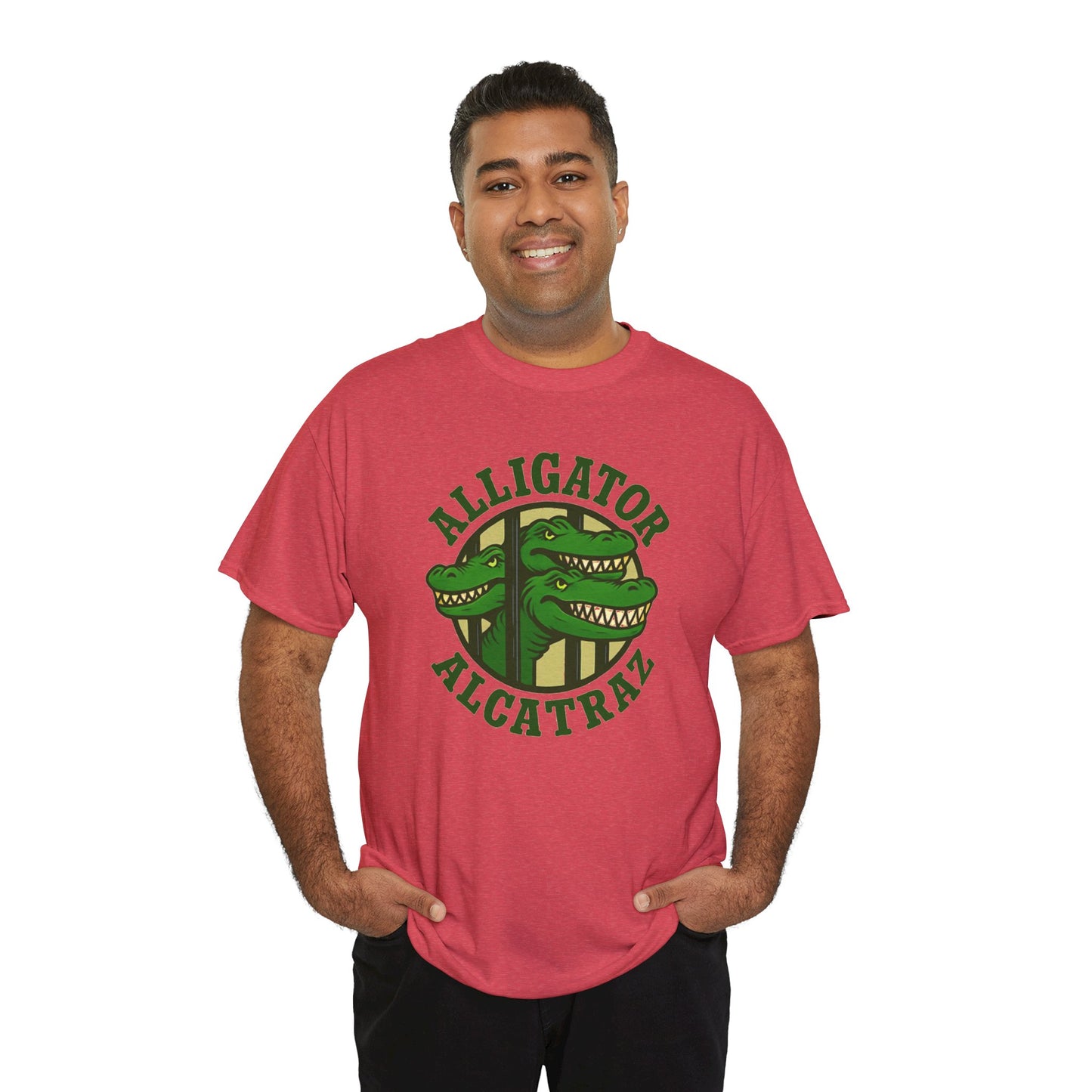 Alligator Alcatraz Unisex Heavy Cotton Tee, Fun Graphic Tee, Casual Wear, Gift for Animal Lovers, Summer Fashion, Unique T-Shirt