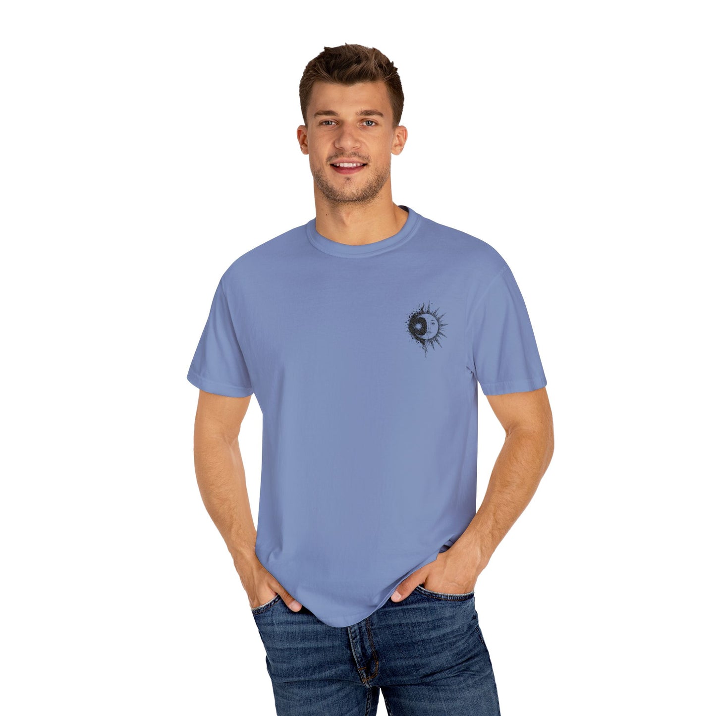 Comfort Colors Embroidered Hand-Illustrated Astrology Ying Yang Unisex T-Shirt, Cool Graphic Tee