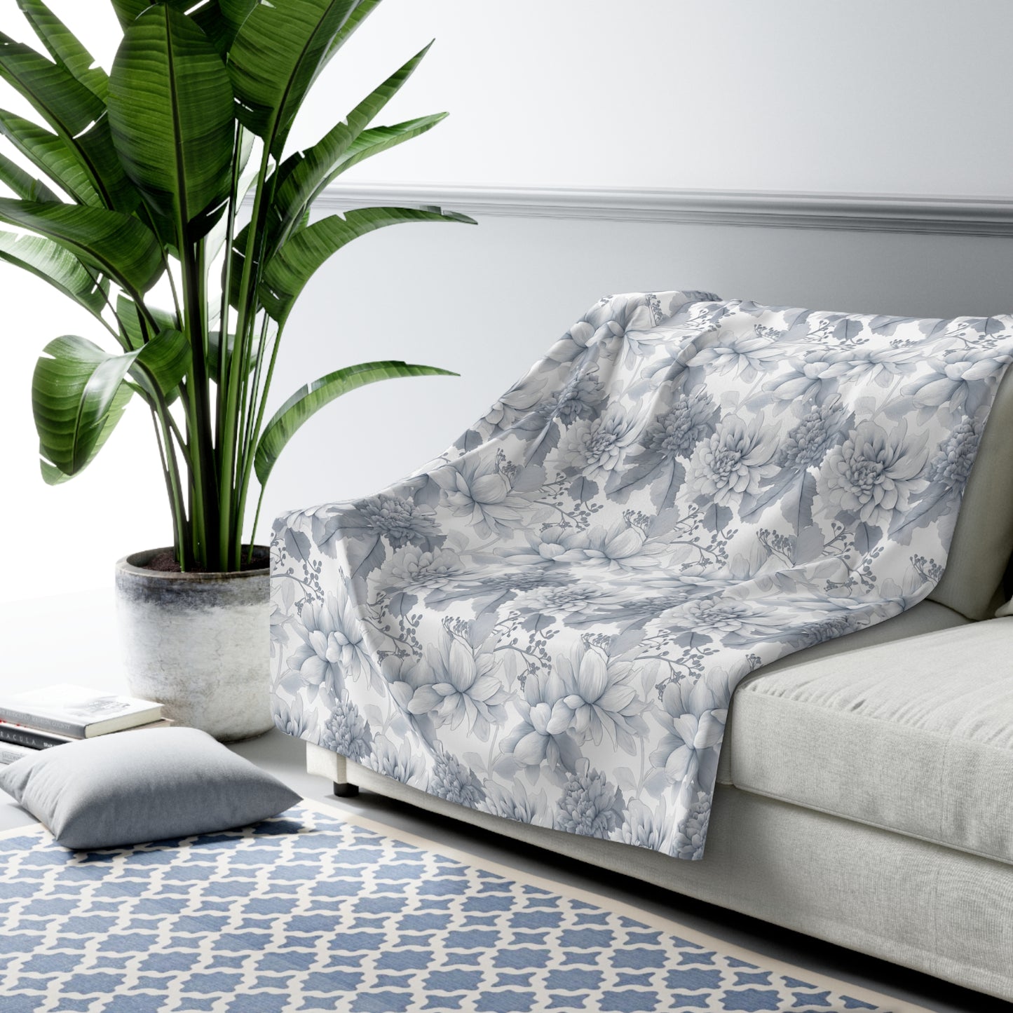 Fleece Blanket - Gray Toned Floral Throw