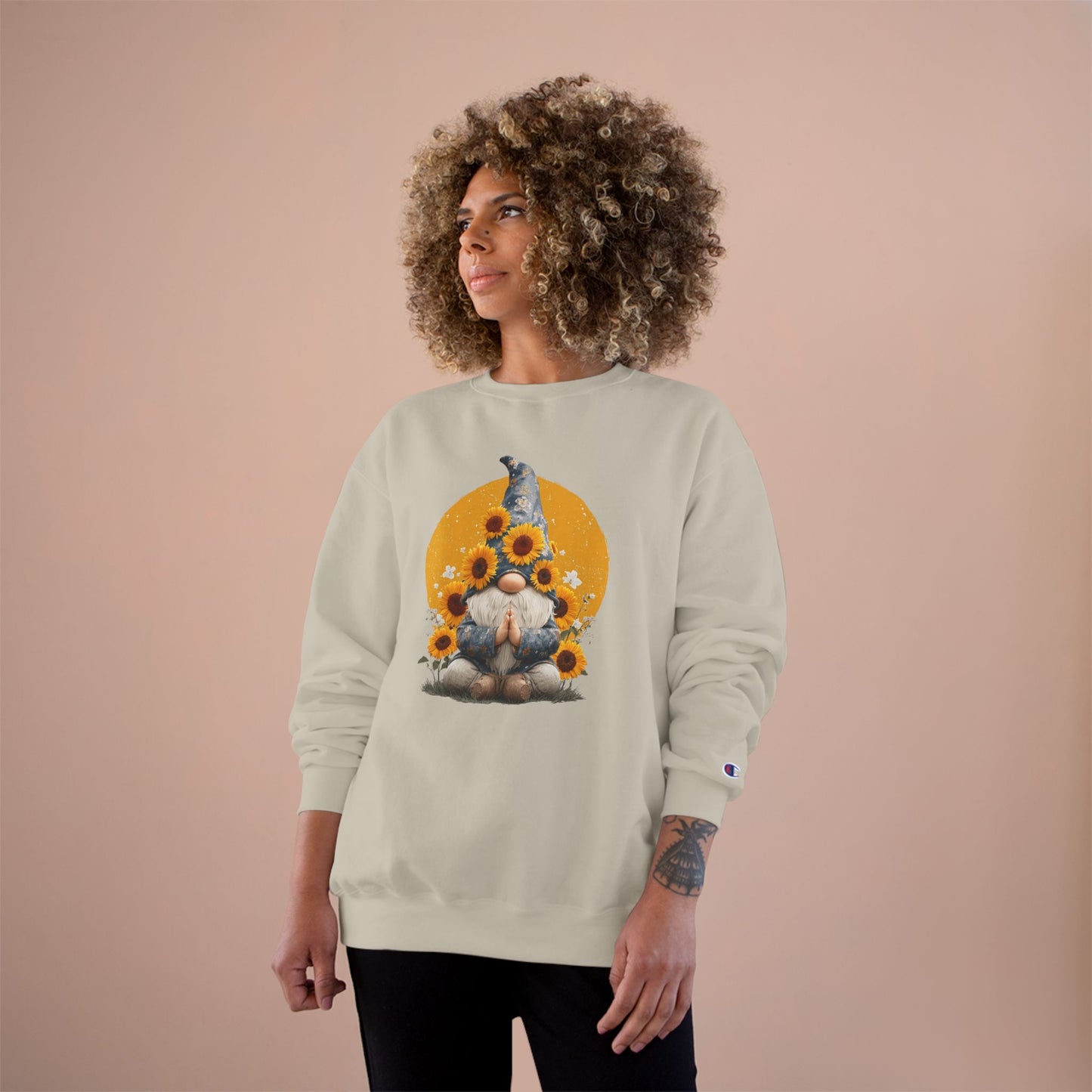 Sunflower Gnome Champion Sweatshirt, Cozy Fall Sweater, Perfect for Gifting, Birthday, Autumn Fashion, Cute Sweatshirt