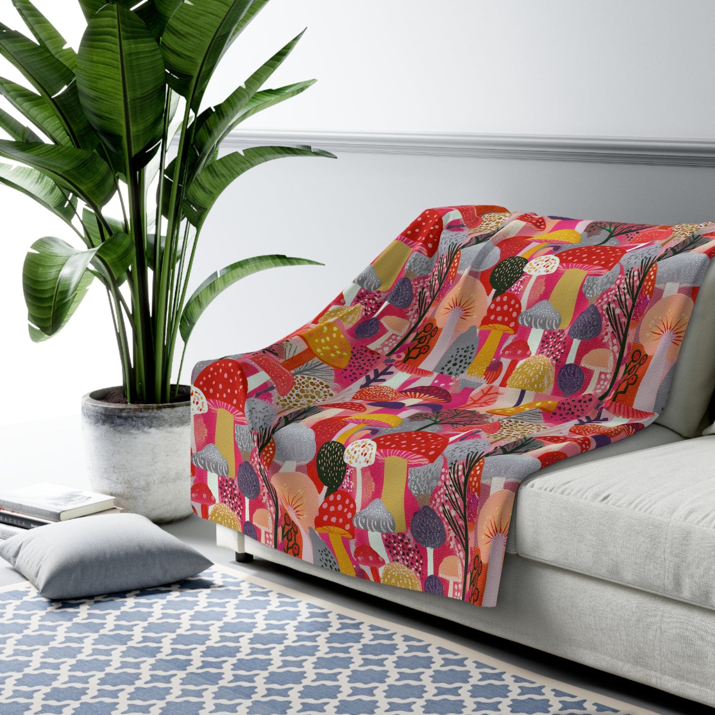 Cozy Mushroom Sherpa Fleece Blanket | Soft Throw for Home, Living Room, Kids' Room, Gifts, Seasonal Celebrations