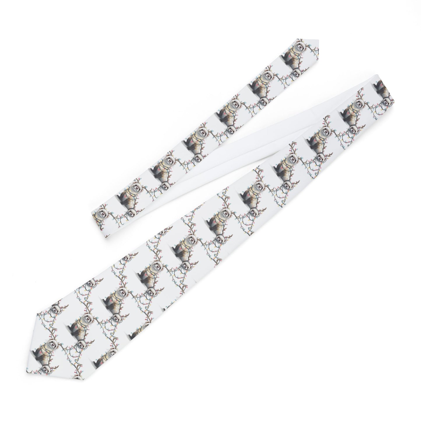 Necktie Otters in Xmas Lights White Background
