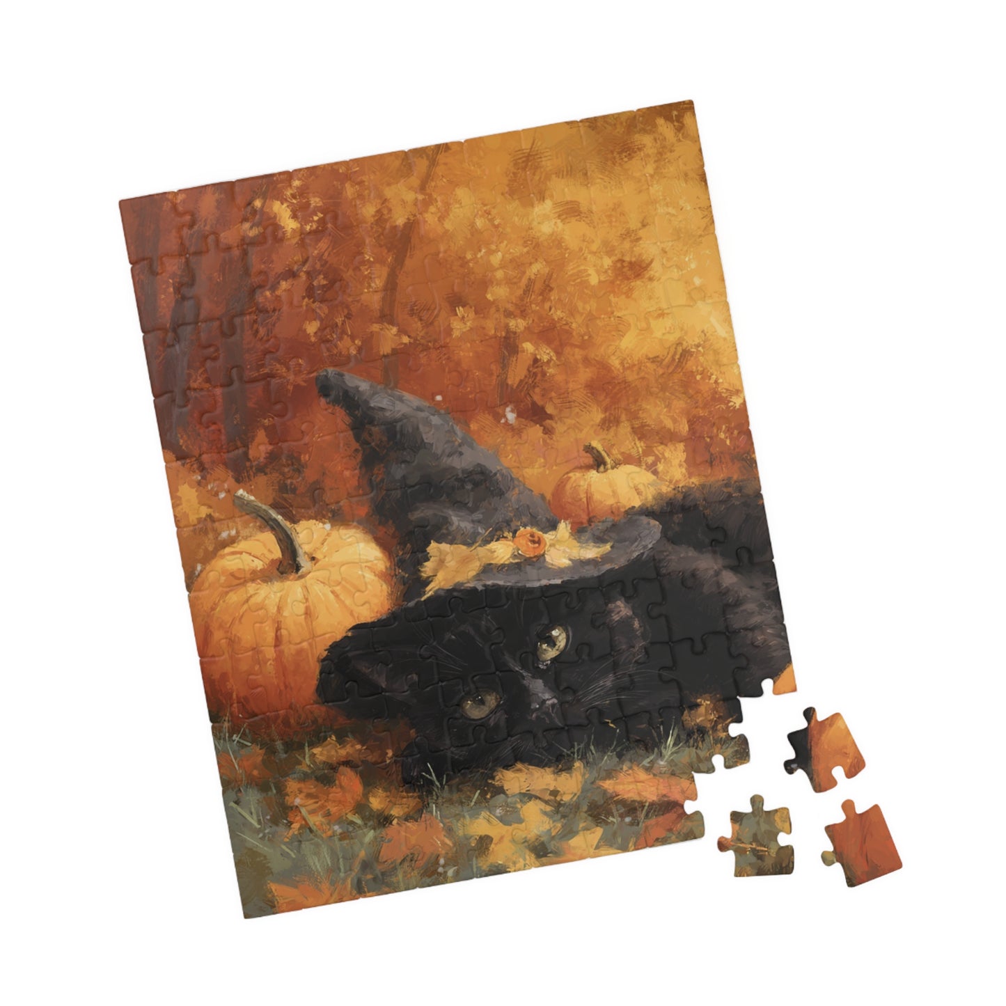 Whimsical Halloween Cat Puzzle - Fall Decor, Gift for Kids, Halloween Activity, Family Fun, Autumn Home Decor