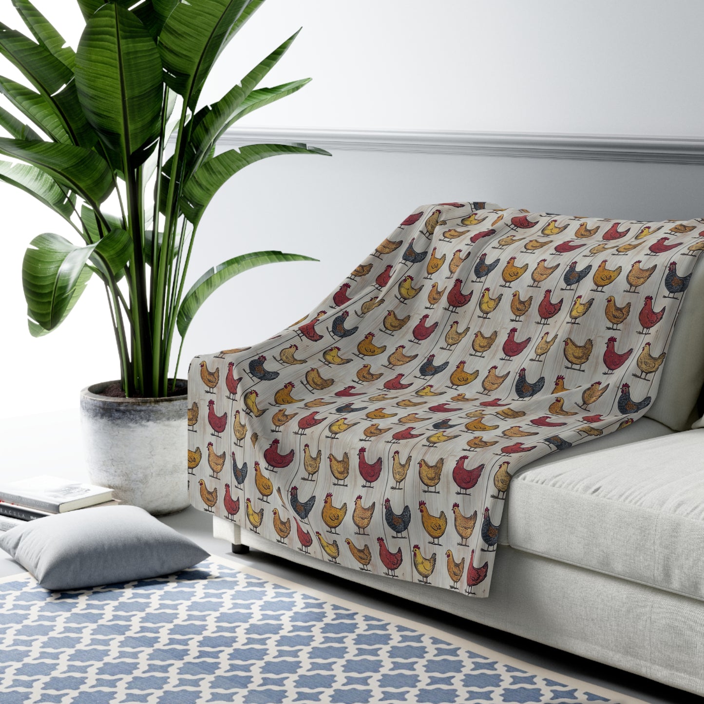 Cozy Chicken-Farm Sherpa Fleece Blanket | Farmhouse Decor, Gift for Cozy Nights, Chicken Lover's Gift, Indoor Comfort Throw