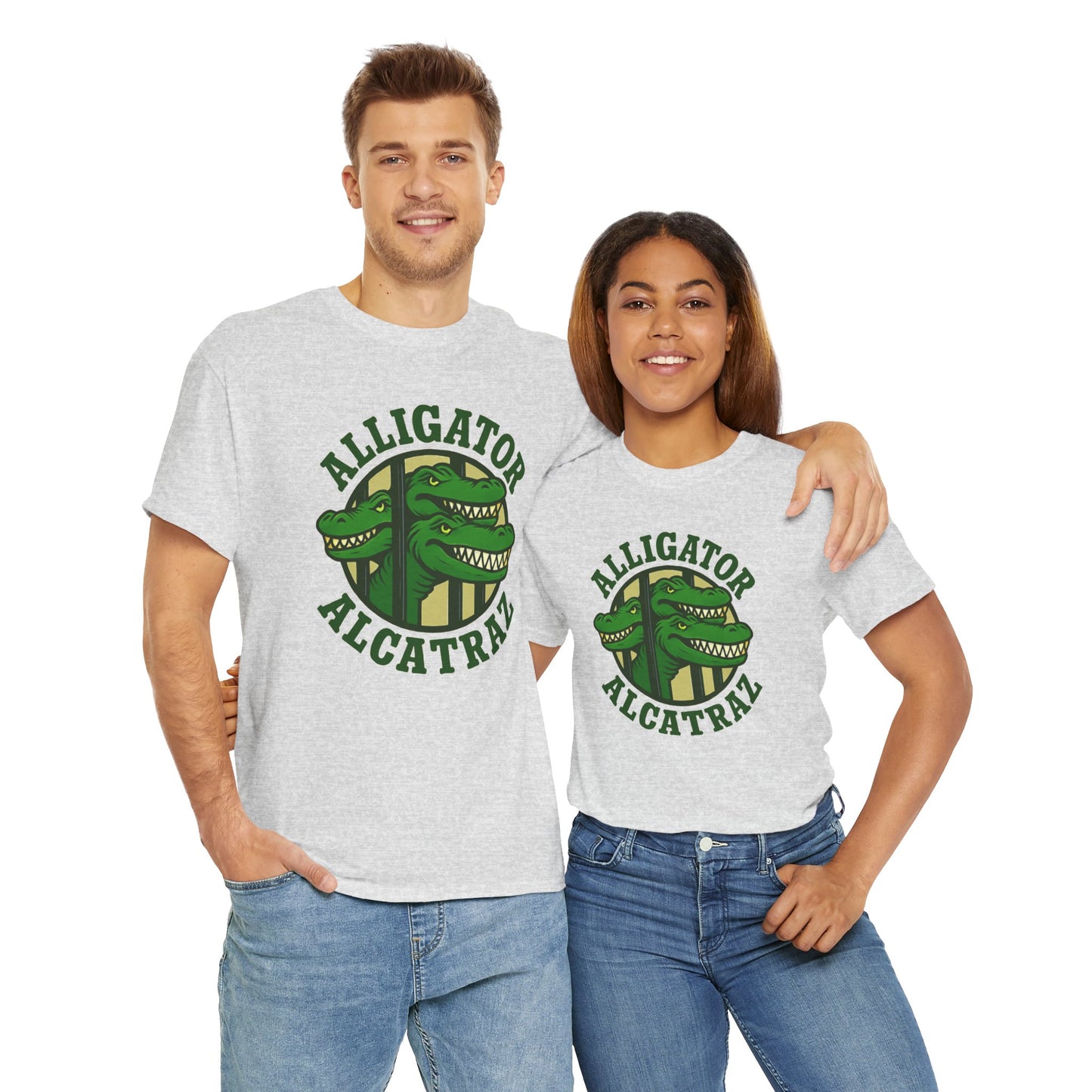 Alligator Alcatraz Unisex Heavy Cotton Tee, Fun Graphic Tee, Casual Wear, Gift for Animal Lovers, Summer Fashion, Unique T-Shirt