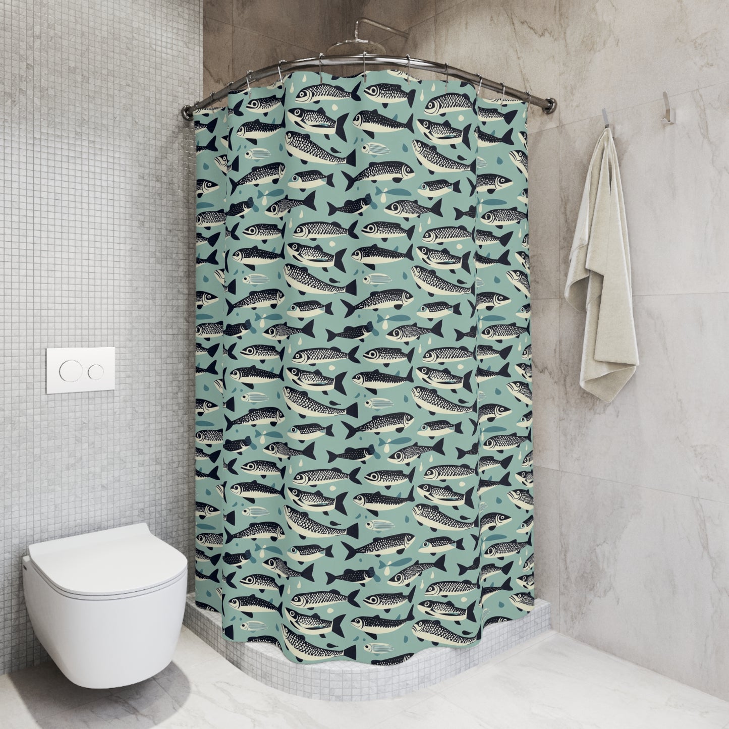 Fish Pattern Shower Curtain | Nautical Bath Decor, Unique Bathroom Accessory, Gift for Fisherman, Ocean Lover, Beach House Style