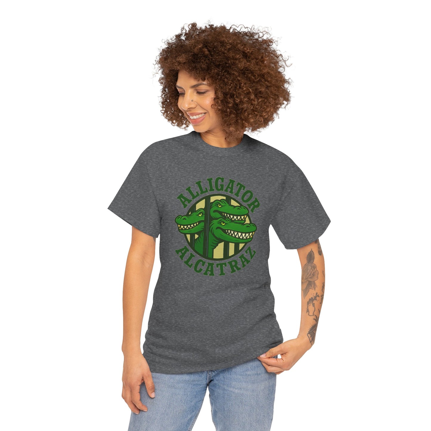Alligator Alcatraz Unisex Heavy Cotton Tee, Fun Graphic Tee, Casual Wear, Gift for Animal Lovers, Summer Fashion, Unique T-Shirt