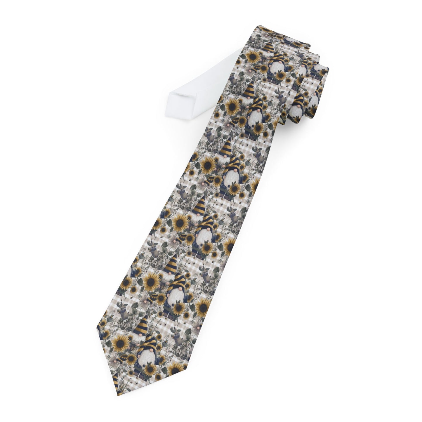 Gnome Floral Necktie, Cottagecore Tie, Unique Gift for Him, Formal Accessories, Sunflower Halloween Tie