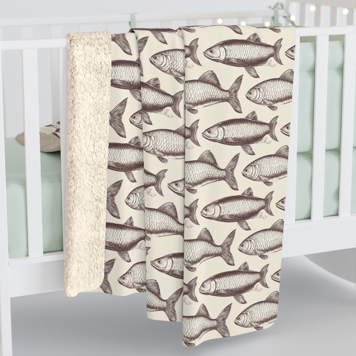 Cozy Fish Pattern Sherpa Fleece Blanket | Warm Throw, Perfect for Home Decor, Gifts, Camping, and Beach Days