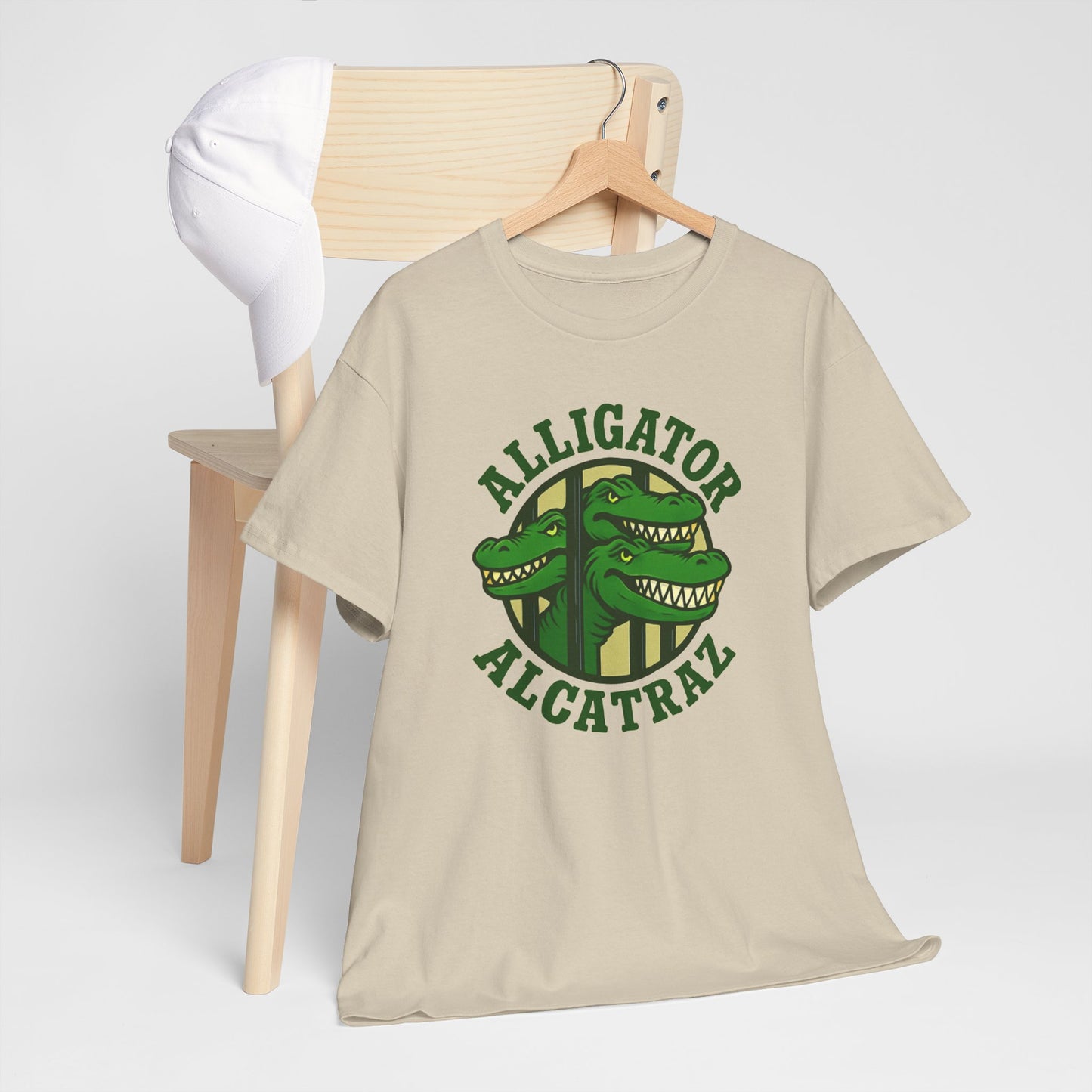 Alligator Alcatraz Unisex Heavy Cotton Tee, Fun Graphic Tee, Casual Wear, Gift for Animal Lovers, Summer Fashion, Unique T-Shirt