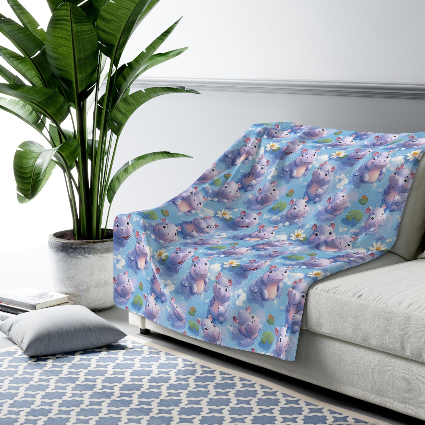 Cozy Hippo Sherpa Fleece Blanket, Soft Throw for Kids, Perfect Gift for Baby Showers