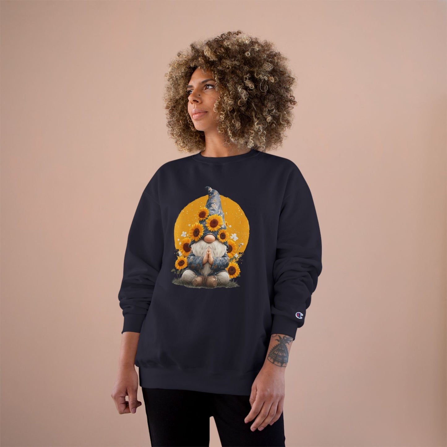 Sunflower Gnome Champion Sweatshirt, Cozy Fall Sweater, Perfect for Gifting, Birthday, Autumn Fashion, Cute Sweatshirt