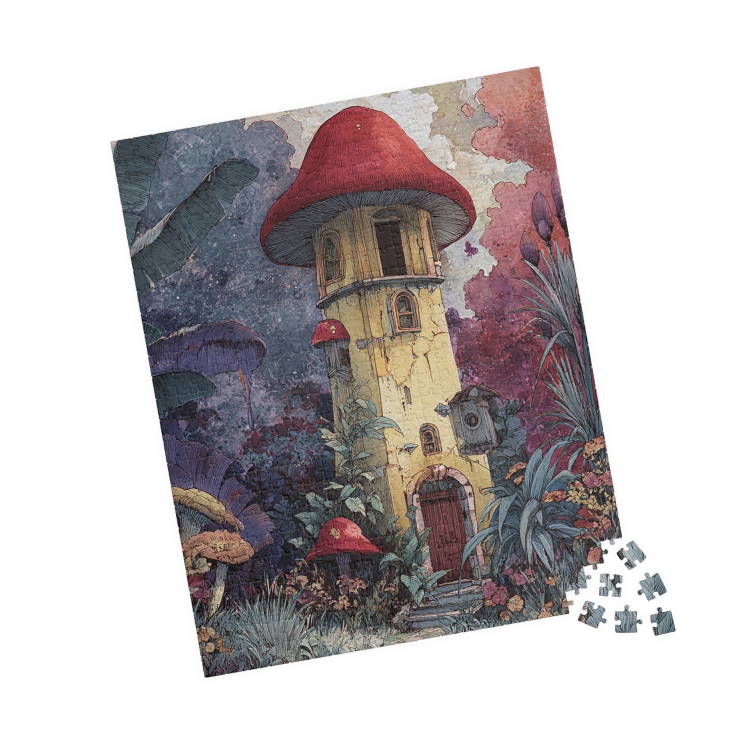 Whimsical Mushroom House Puzzle - 110, 252, 520, 1014-Piece Jigsaw Fun for Kids & Adults, Cozy Game Night Decor, Gift for Nature Lovers