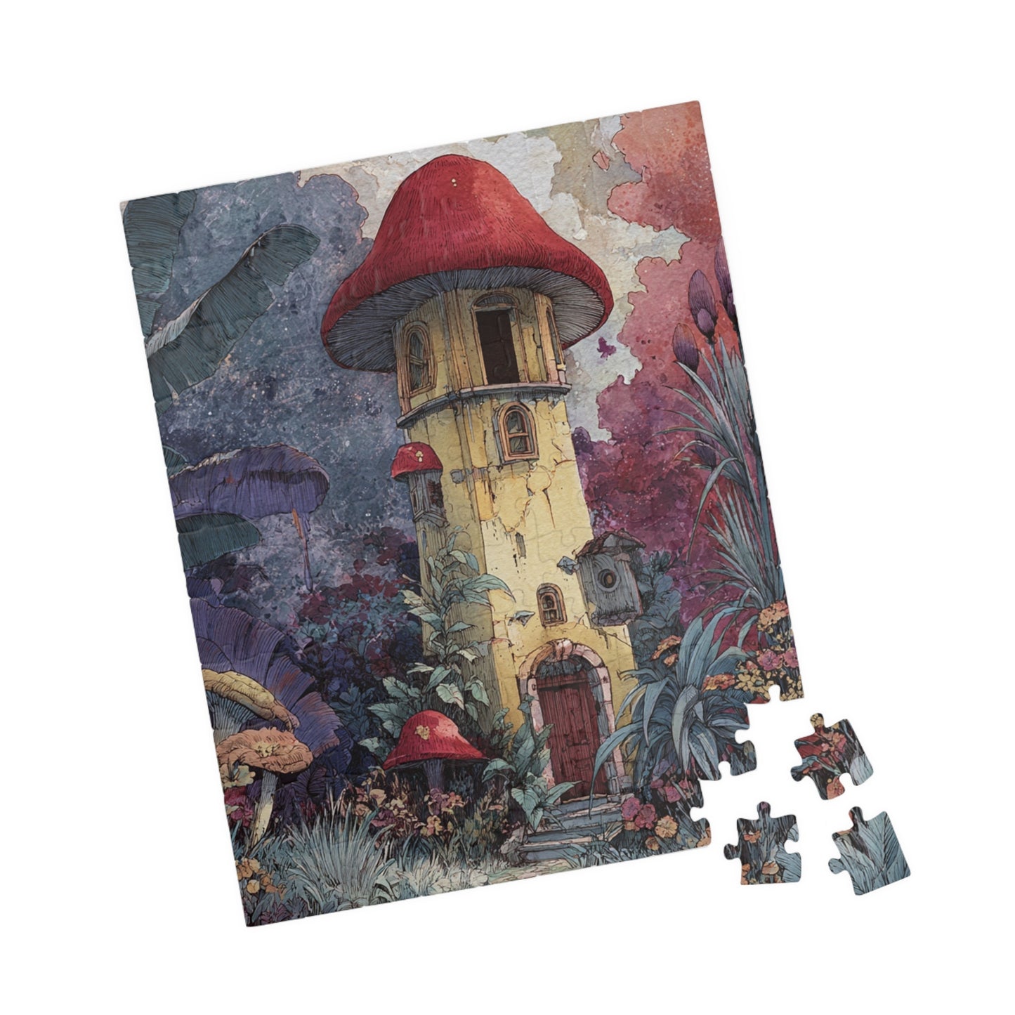 Whimsical Mushroom House Puzzle - 110, 252, 520, 1014-Piece Jigsaw Fun for Kids & Adults, Cozy Game Night Decor, Gift for Nature Lovers