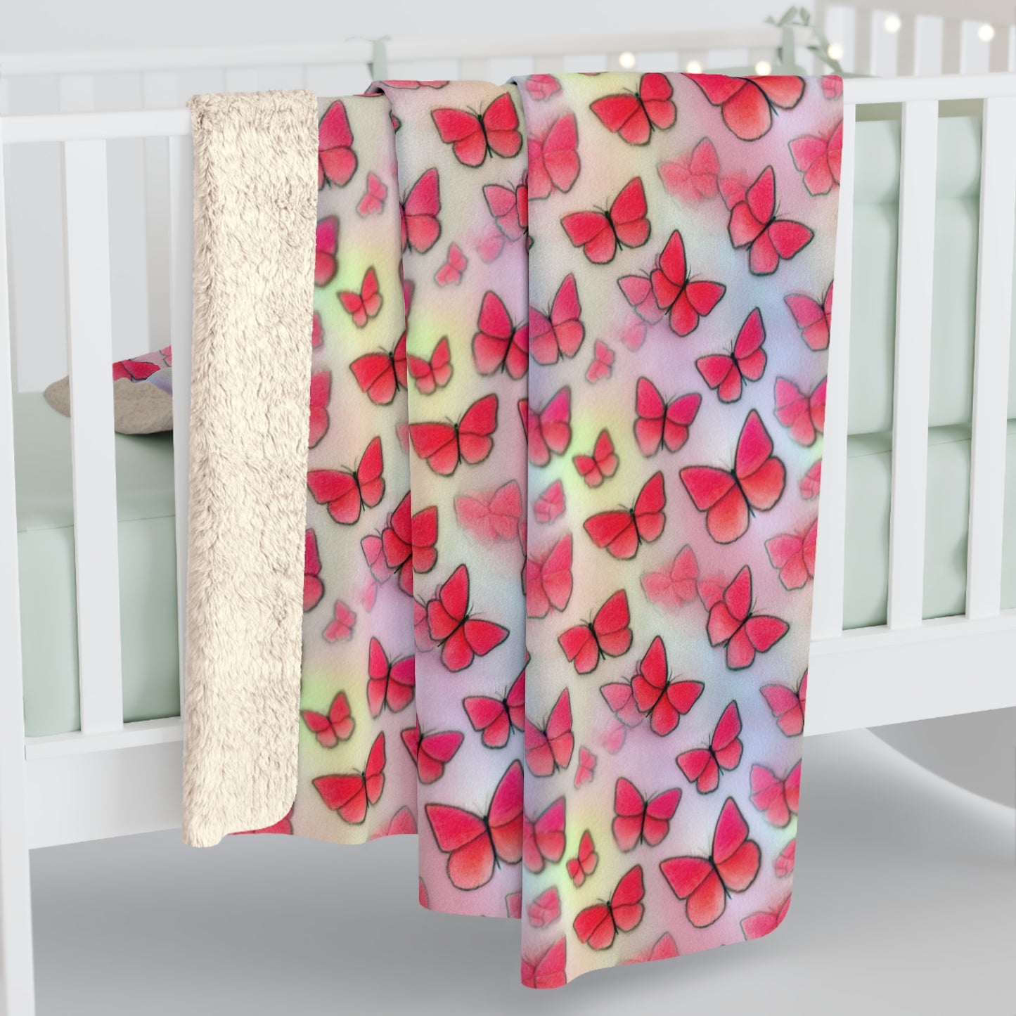 Butterfly Sherpa Fleece Blanket - Cozy Gift for Nature Lovers, Home Decor, Birthday