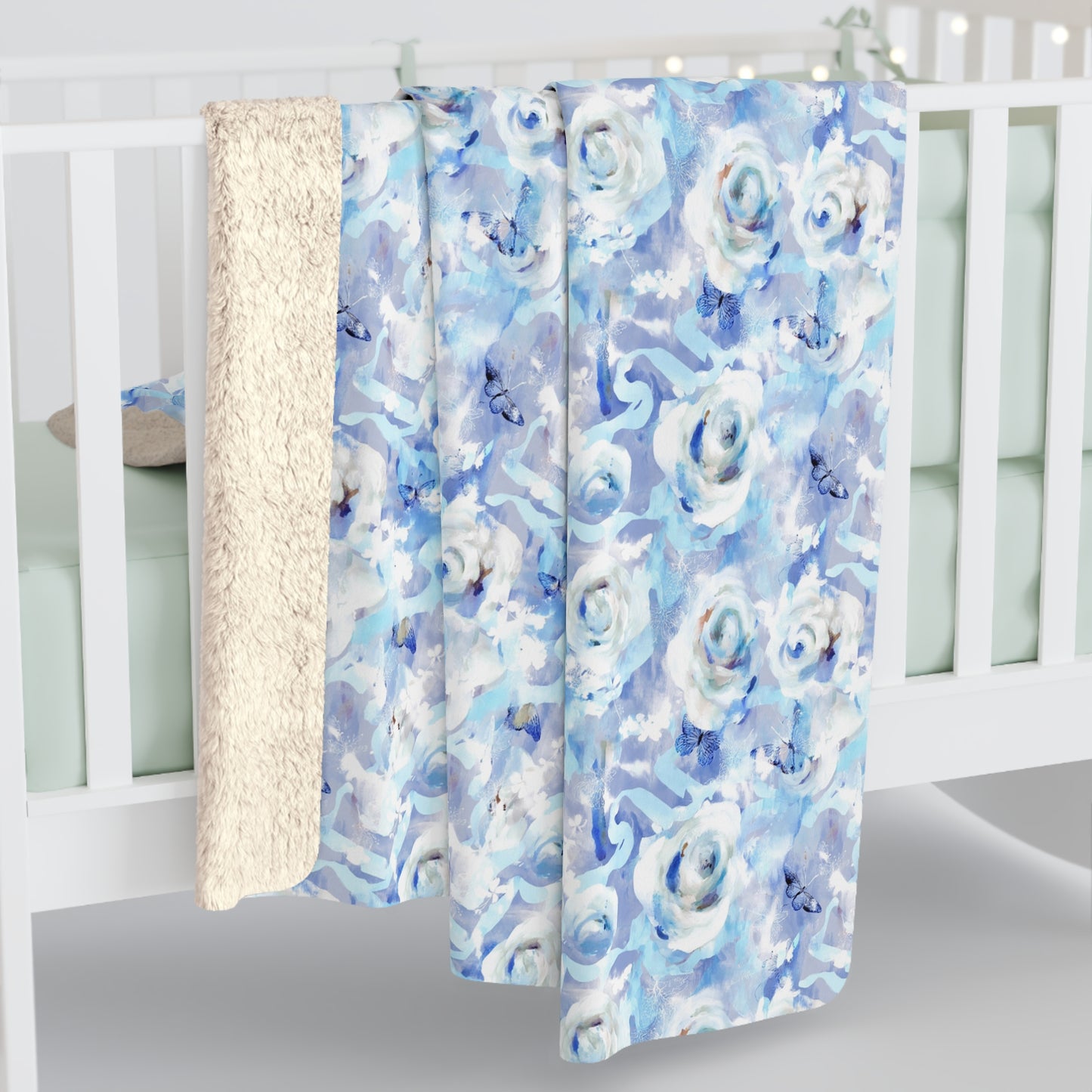 Cozy Blue Floral Sherpa Fleece Blanket, Ideal Gift for Weddings, Birthdays, Baby Shower