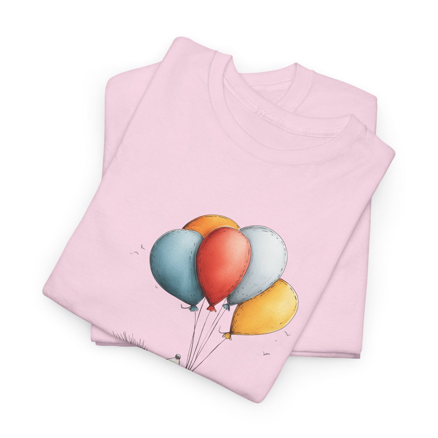 Adorable Hedgehog Balloon Tee, Cute Animal T-Shirt, Unisex Casual Wear, Birthday Gift, Fun Graphic Top
